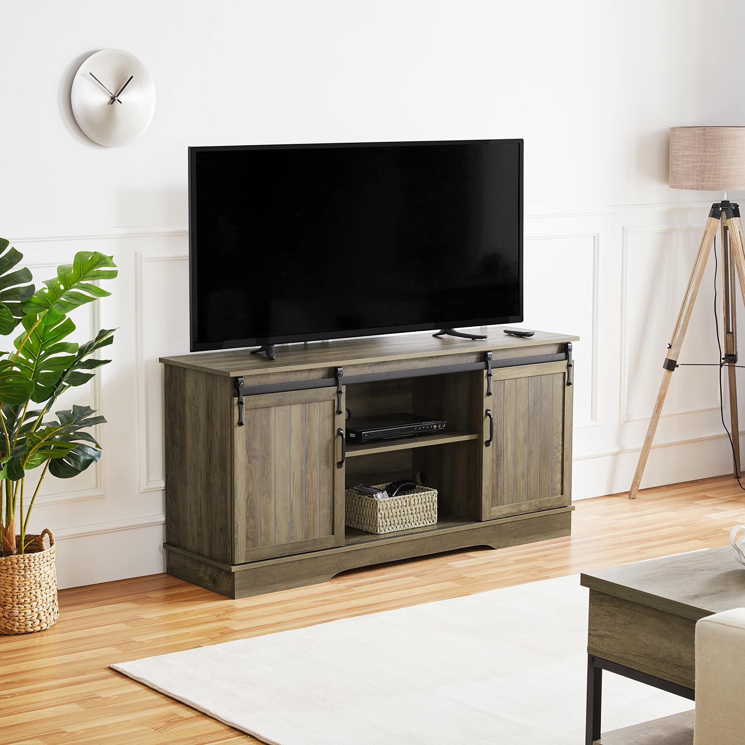 Topeakmart 65 Inch TV Stand with Sliding Barn Doors - Rustic Oak Farmhouse Media Console for Living Room, Bedroom & Home Theater - Sturdy Entertainment Center for TVs up to 65 Inches