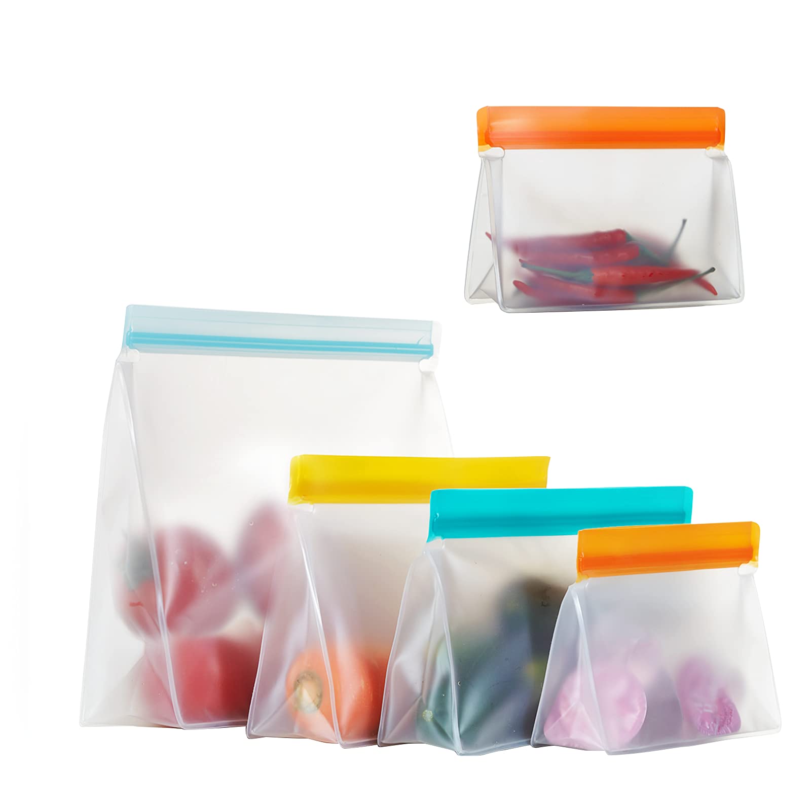 Eco-Friendly Reusable Food Storage Bags - 5-Pack Leakproof Stand Up Freezer & Sandwich Bags | Gallon & Snack Size | BPA-Free for Kids Lunch, Meal Prep & Kitchen Organization | Perfect for Picnics, Travel & Leftovers