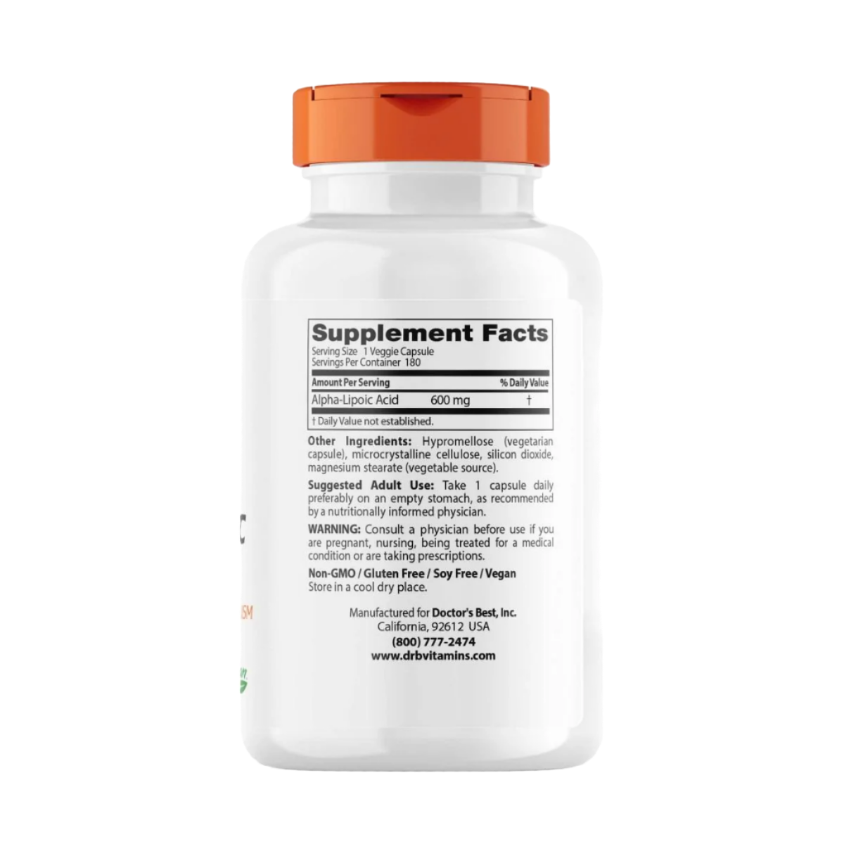 Doctor's Best Alpha Lipoic Acid 600mg - 180 Vegan Capsules | Antioxidant Supplement for Nerve Support & Blood Sugar Balance | Perfect for Daily Wellness & Anti-Aging Routine