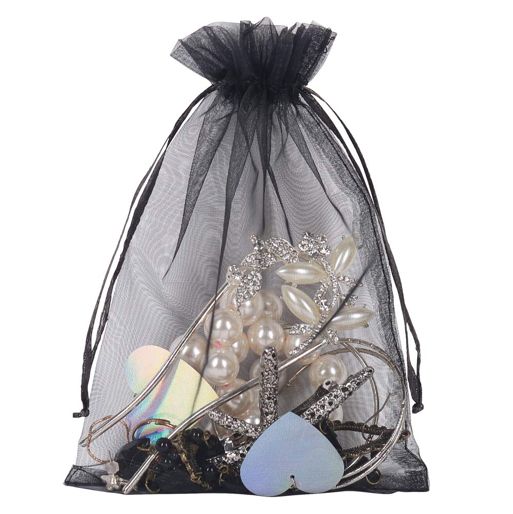 YQL 100PCS 5x7 Inch Black Organza Gift Bags - Mesh Favor Bags for Jewelry, Wedding Favors, Party Decor & Fruit Protection | Elegant Sachet Pouches for Gifts, Crafts & Special Occasions
