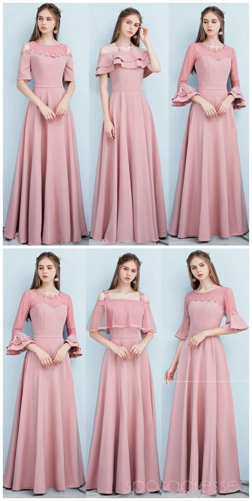 Elegant Dusty Pink Floor-Length Mismatched Bridesmaid Dresses - WG517 | Perfect for Weddings, Formal Events & Special Occasions
