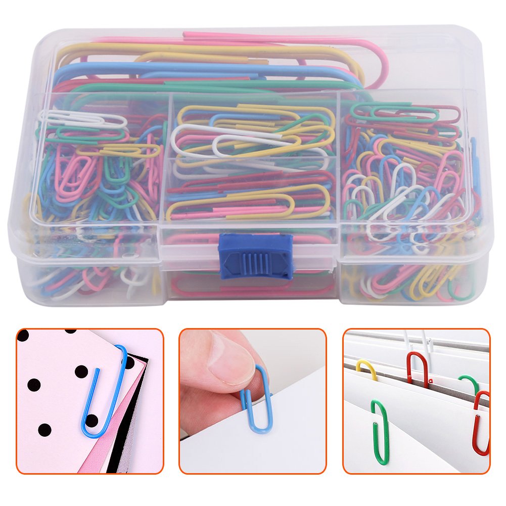 Colorful Metal Paper Clips 250pcs with Plastic Storage Box - Assorted DIY Office School Supplies for Organizing Documents, Crafts & Homework - Perfect for Home, Office, and Classroom Use