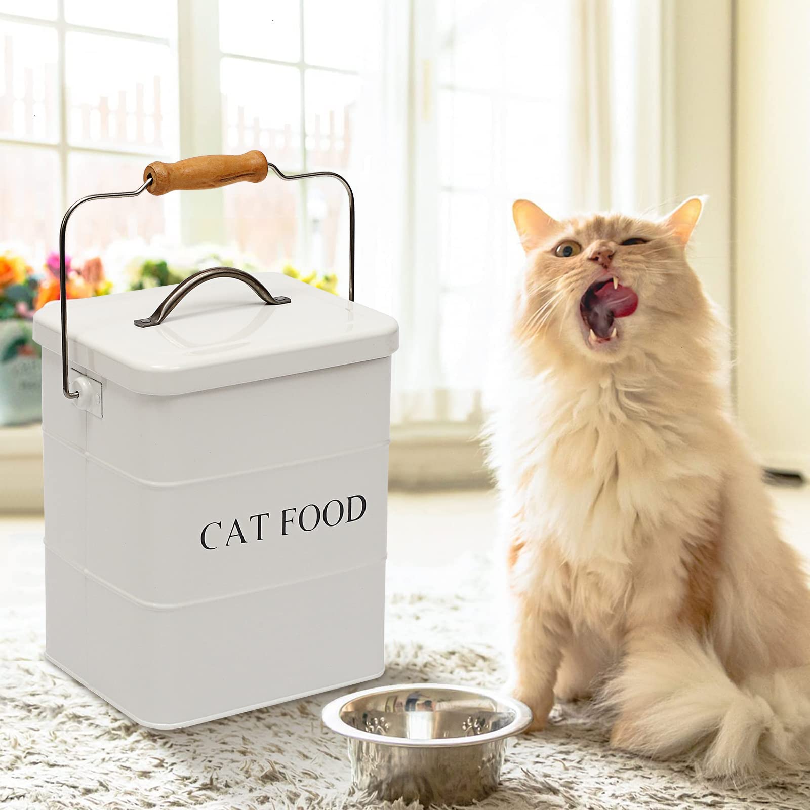 Premium Cat Treats & Food Storage Tin with Lid & Spoon - Airtight Pet Food Container for Freshness - Perfect for Travel, Home & Kitchen Use