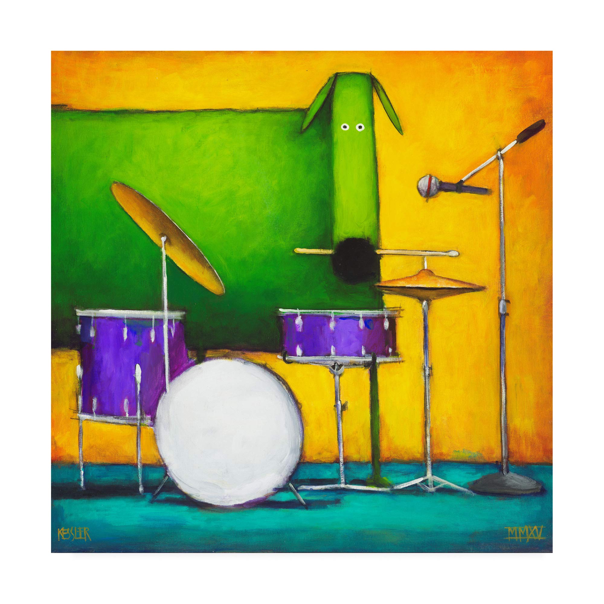 Trademark Fine Art Drum Dog by Daniel Patrick Kessler - 18x18 Canvas Wall Art - Modern Home Decor for Living Room, Bedroom & Office