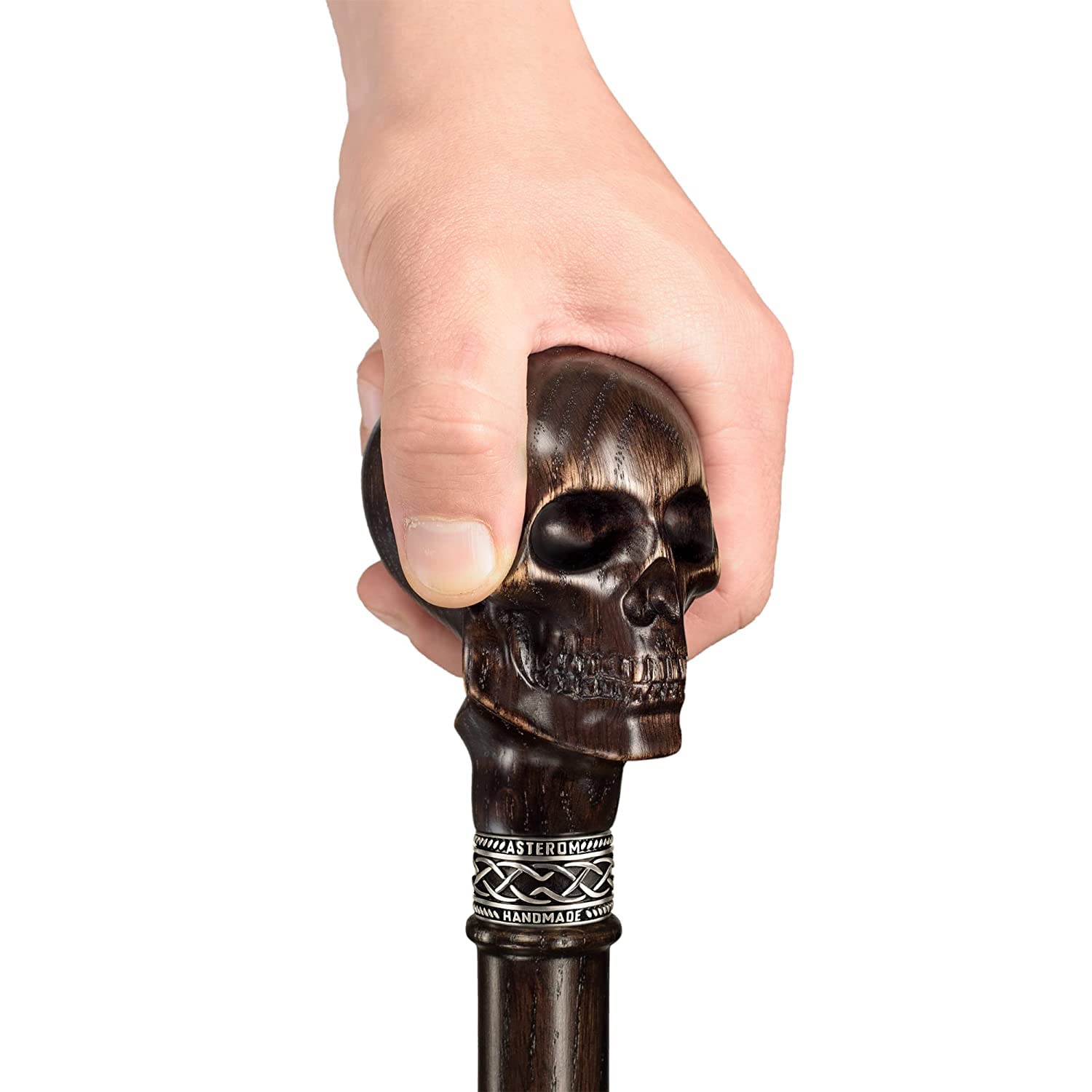 Handcrafted Gothic Skull Walking Cane for Men - Premium Wooden Walking Stick with Intricate Carvings - Perfect for Cosplay, Halloween Costumes & Fashion Accessories