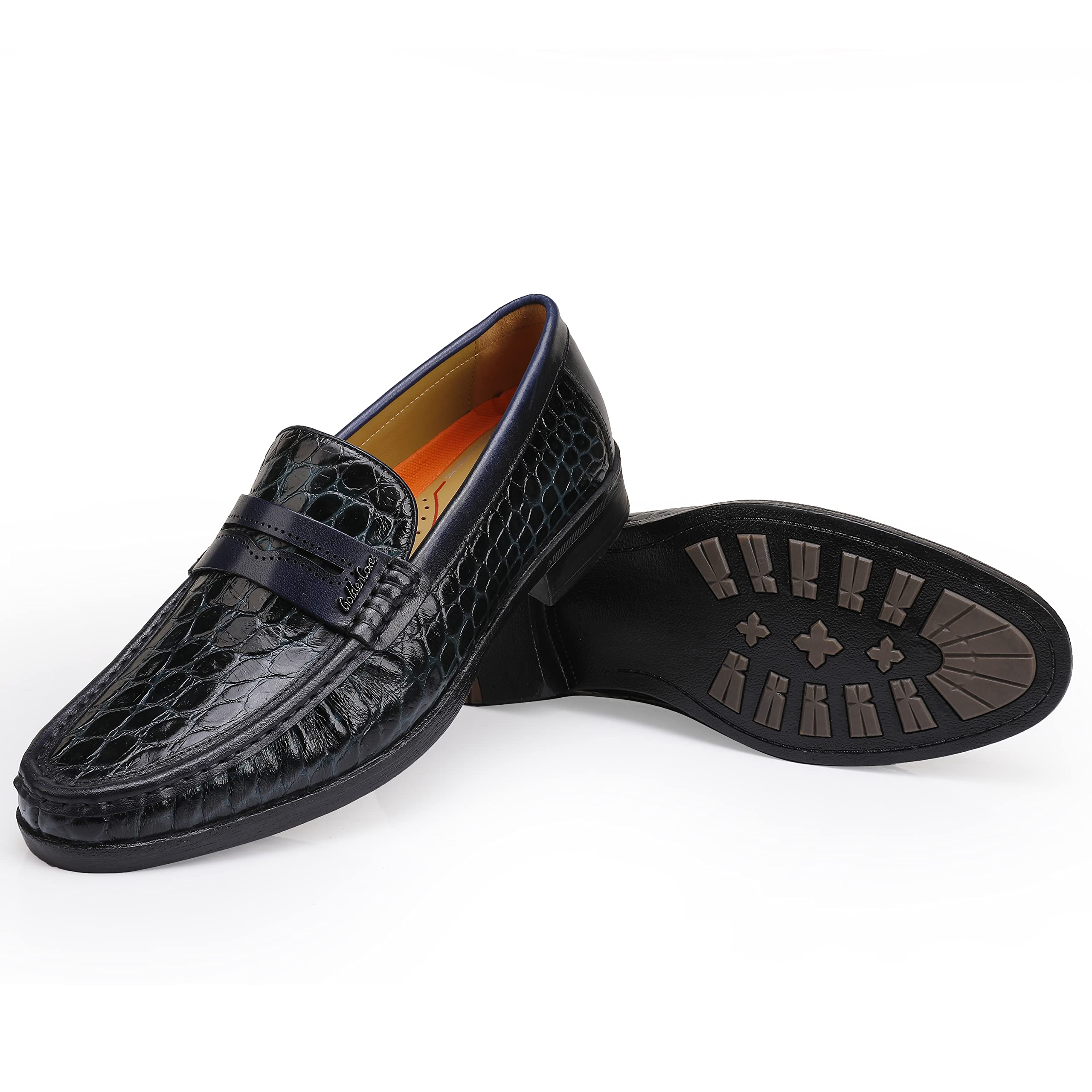 Premium Men's Leather Penny Loafers - Classic Crocodile Print Dress Shoes | Slip-On Comfort for Business, Office & Formal Occasions