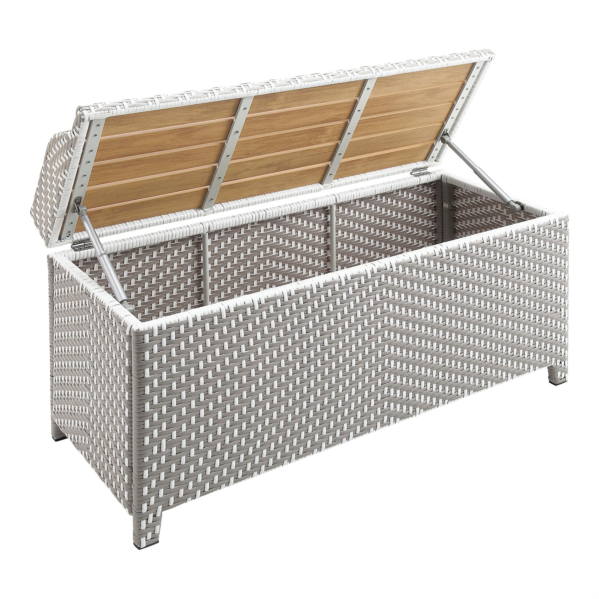 Azur Gray Outdoor Wicker Metal Storage Bench - Weather-Resistant Poolside Furniture with Storage for Patio, Garden & Backyard Decor