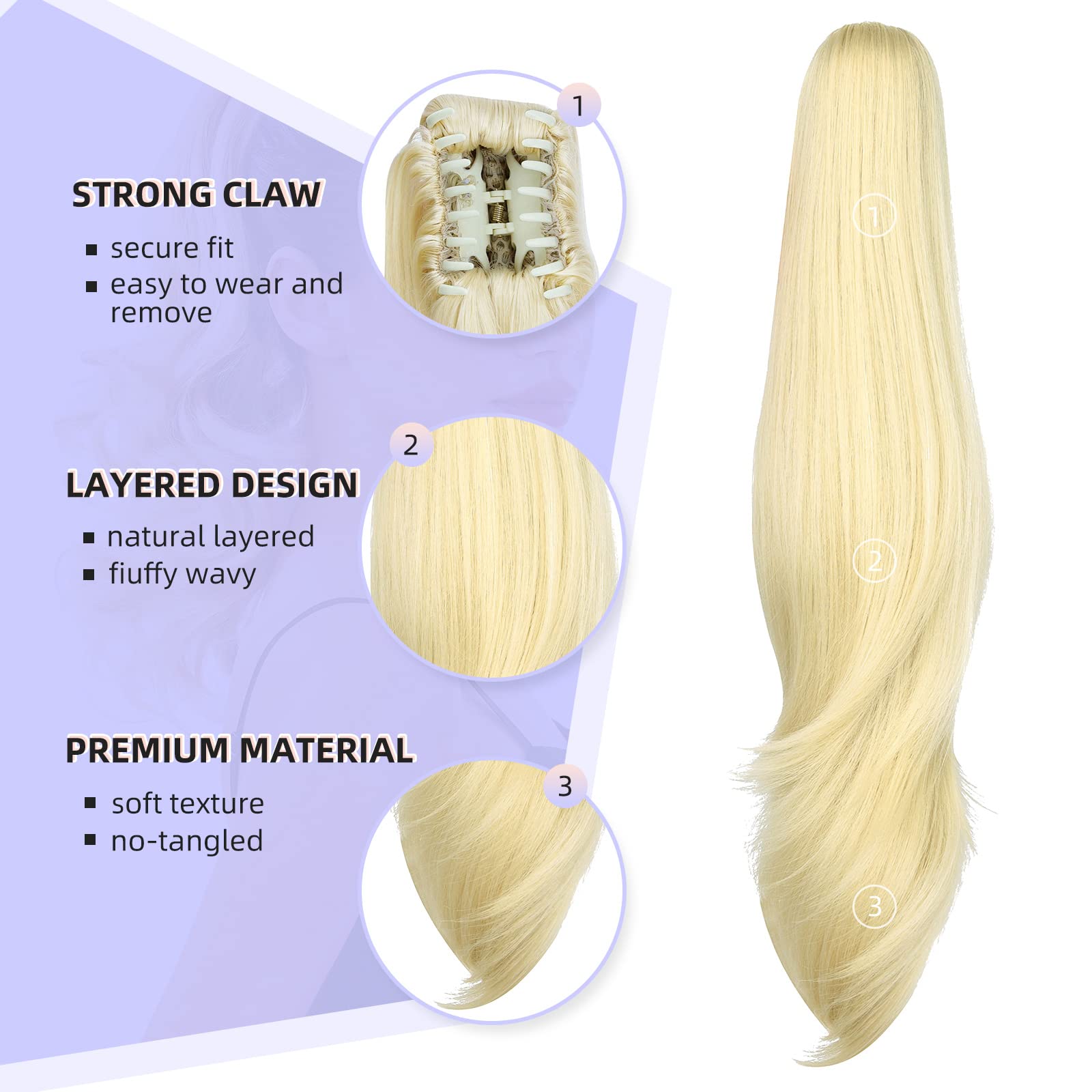Natural Straight Ponytail Hair Extension with Claw Clip - Seamless Blonde Brown Black Hairpiece for Women - Perfect for Parties, Weddings & Everyday Styling