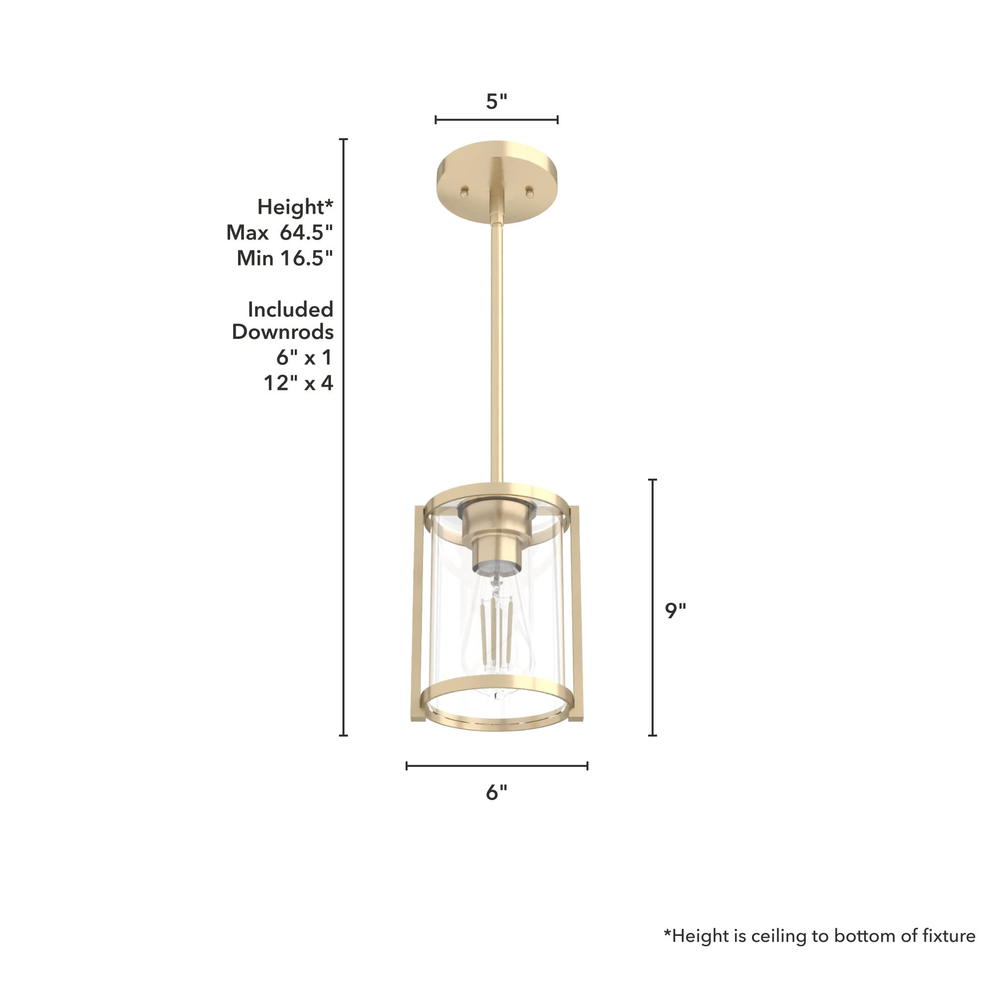 Hunter Fan Company 19952 Astwood 12-Inch Gold Pendant Light - Modern Ceiling Lighting Fixture for Dining Room, Kitchen Island & Bedroom Decor