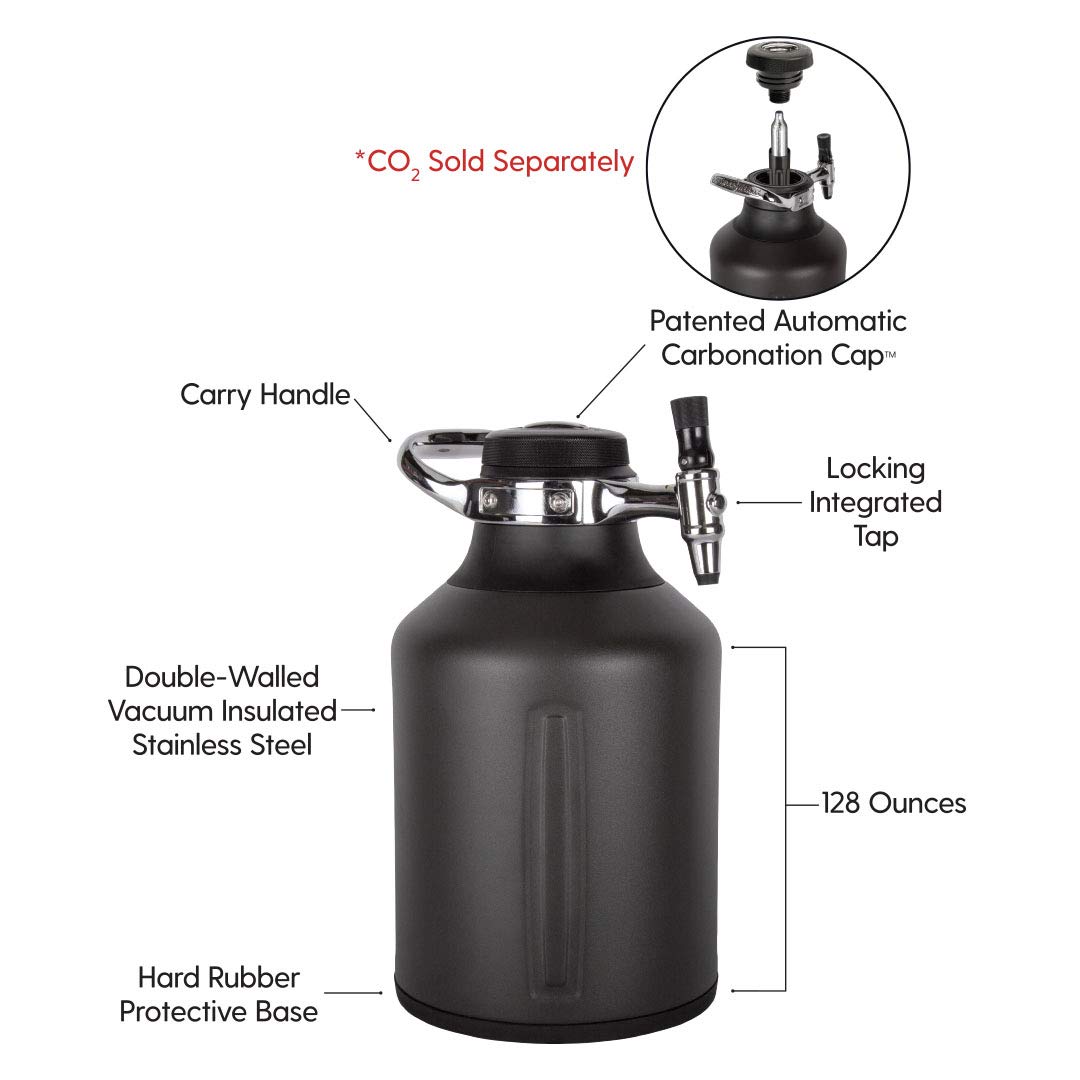 GrowlerWerks uKeg Go 128 oz Carbonated Growler - Portable Beer, Soda, Cider, Kombucha & Cocktail Dispenser | Perfect Gift for Beer Lovers & Homebrewers | Great for Parties, Camping & Outdoor Adventures (Tungsten)