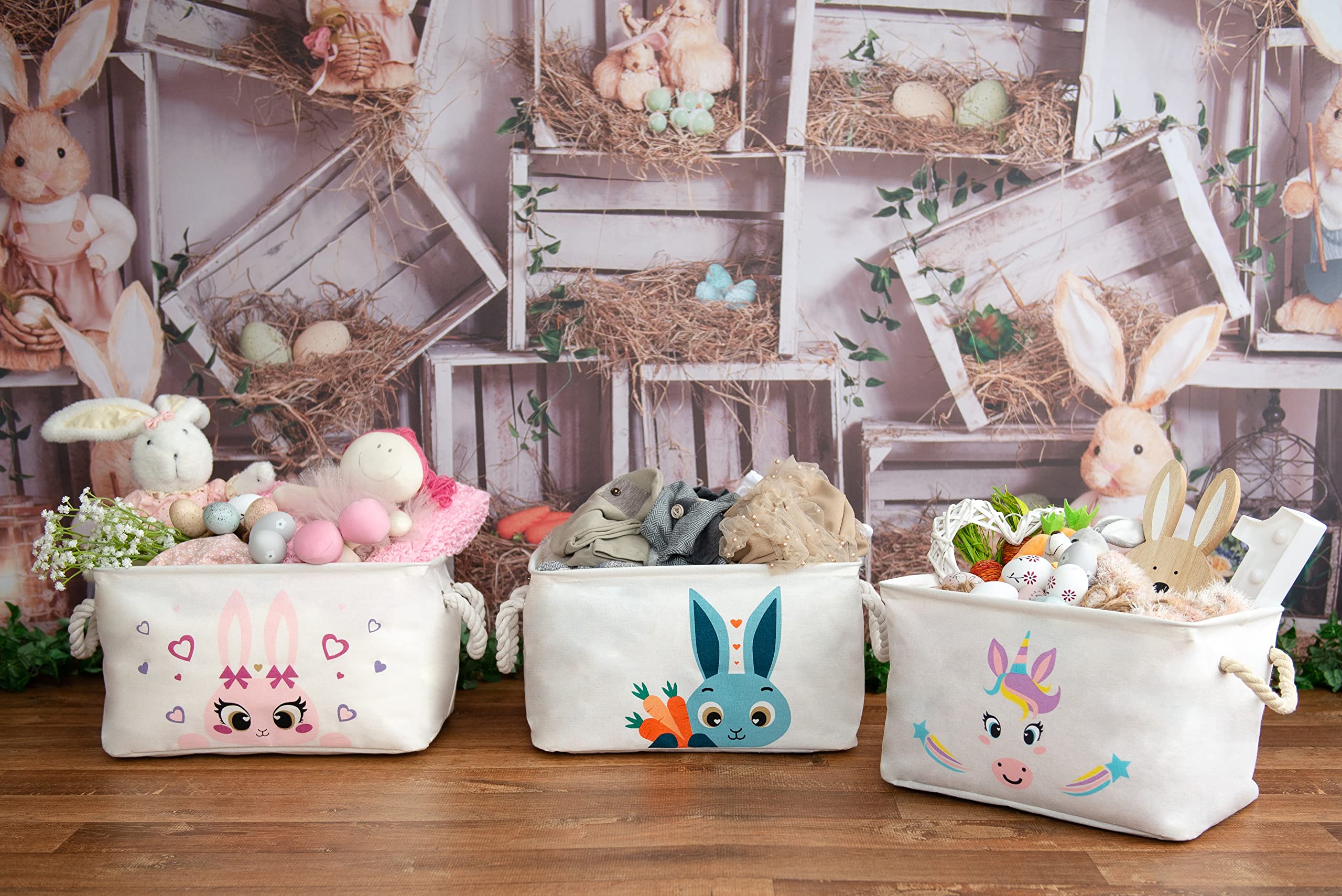 Kazulo Pink Bunny Easter Basket - Rectangle Rabbit Easter Basket for Kids, Boys & Girls - Perfect for Easter Egg Hunts, Party Favors, and Spring Decorations
