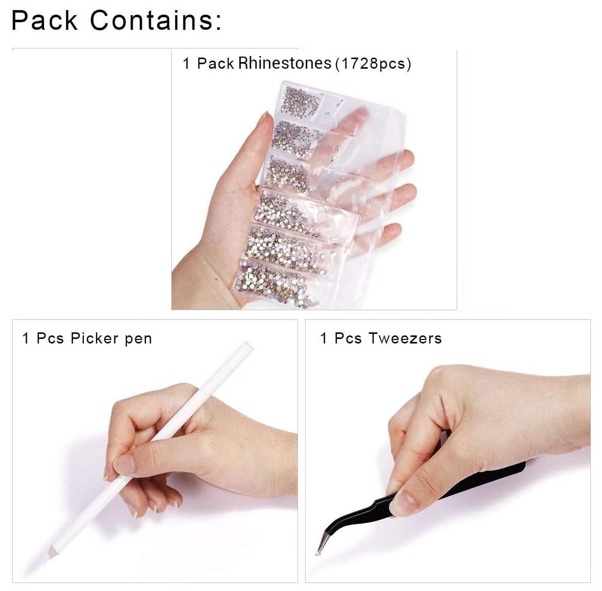 Gleevia 1440pcs Silver AB Round Diamond Glass Nail Rhinestones - Flatback Gems for Nail Art Decorations (Includes Rhinestone Pen & Tweezer) - Perfect for DIY Manicures, Wedding Nails, Salon Designs & Party Glam