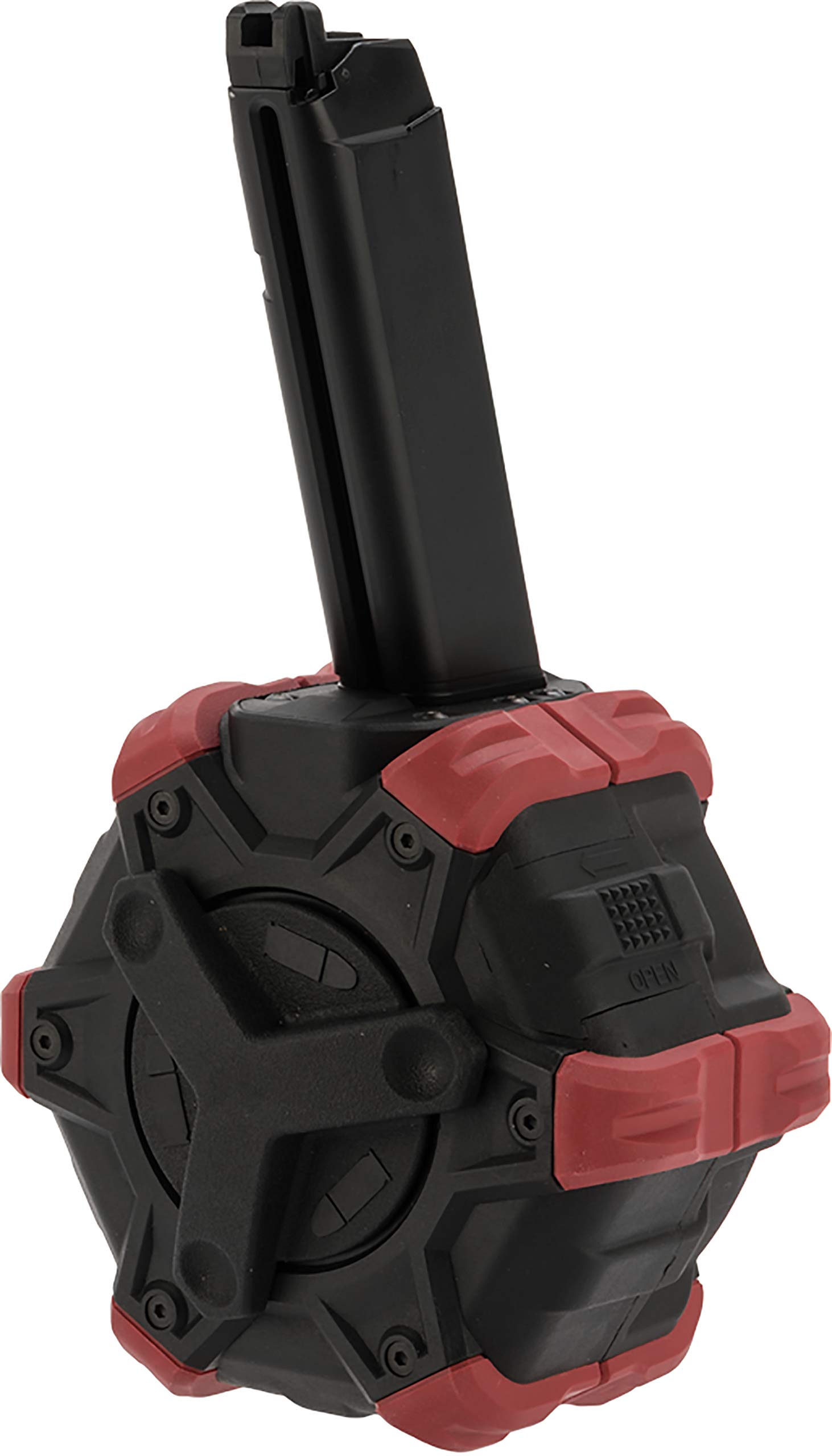 AW Custom Drum Airsoft Magazine - High-Capacity Gas Blowback Magazine for Airsoft Pistols & Rifles (SAI BLU/Elite Force G/Red) - Perfect for Milsim, Target Practice & Competitive Airsoft Games