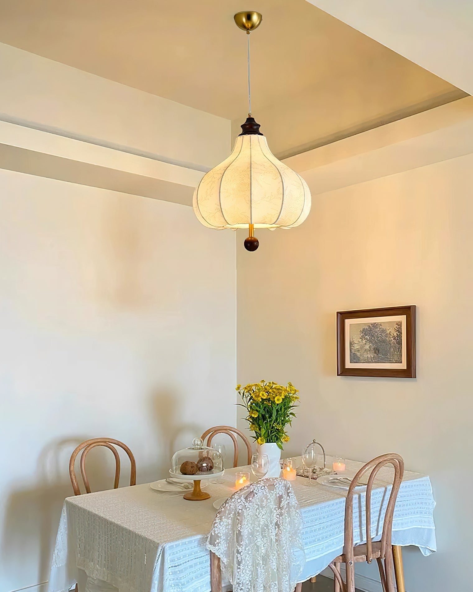 Stylish Chestnut Fabric Pendant Light - Modern Hanging Lamp for Dining Room, Kitchen Island & Bedroom Decor
