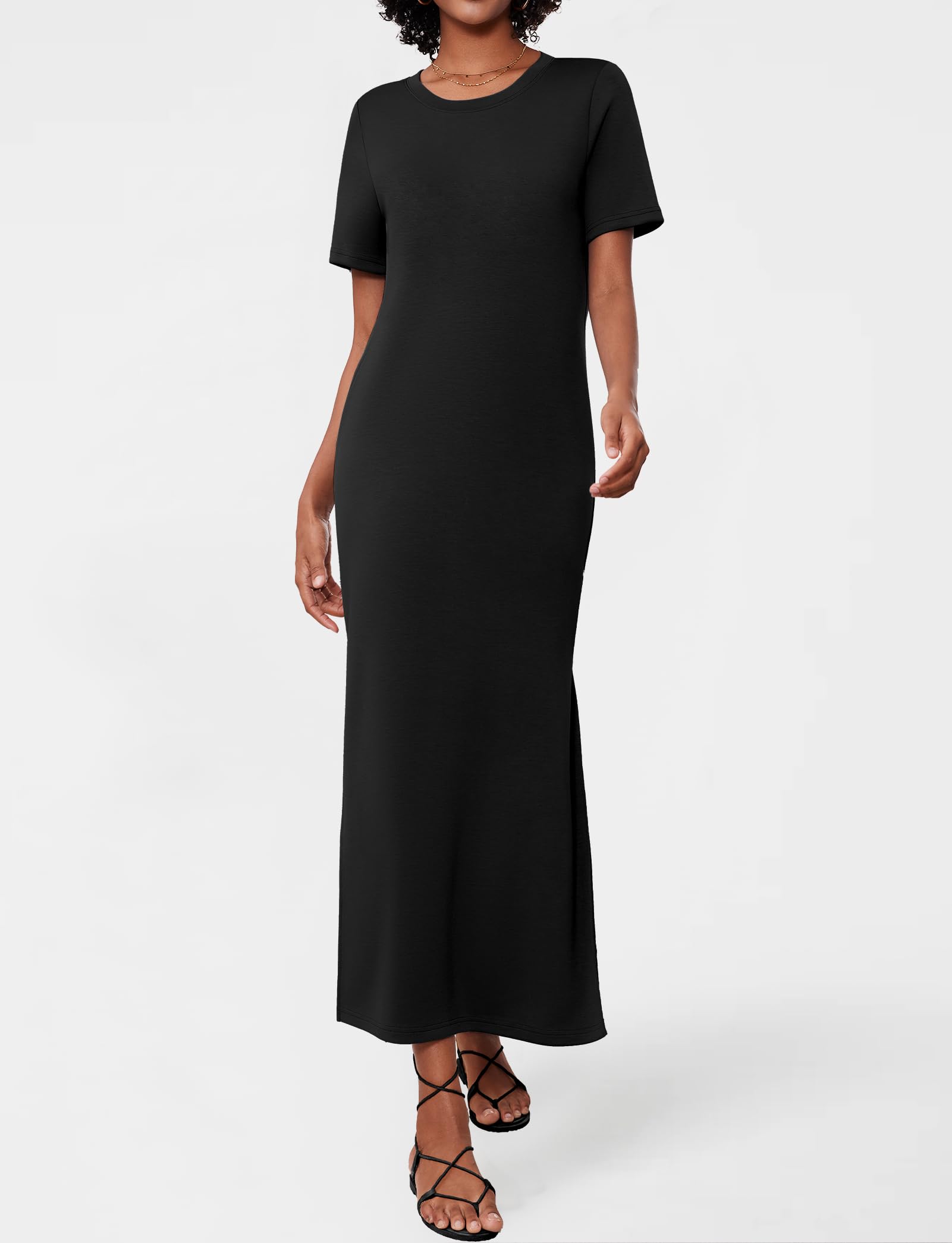 2025 Summer Women's Short Sleeve Double Split Maxi Dress - Casual Striped Loose Long T-Shirt Dress for Beach, Vacation & Everyday Wear