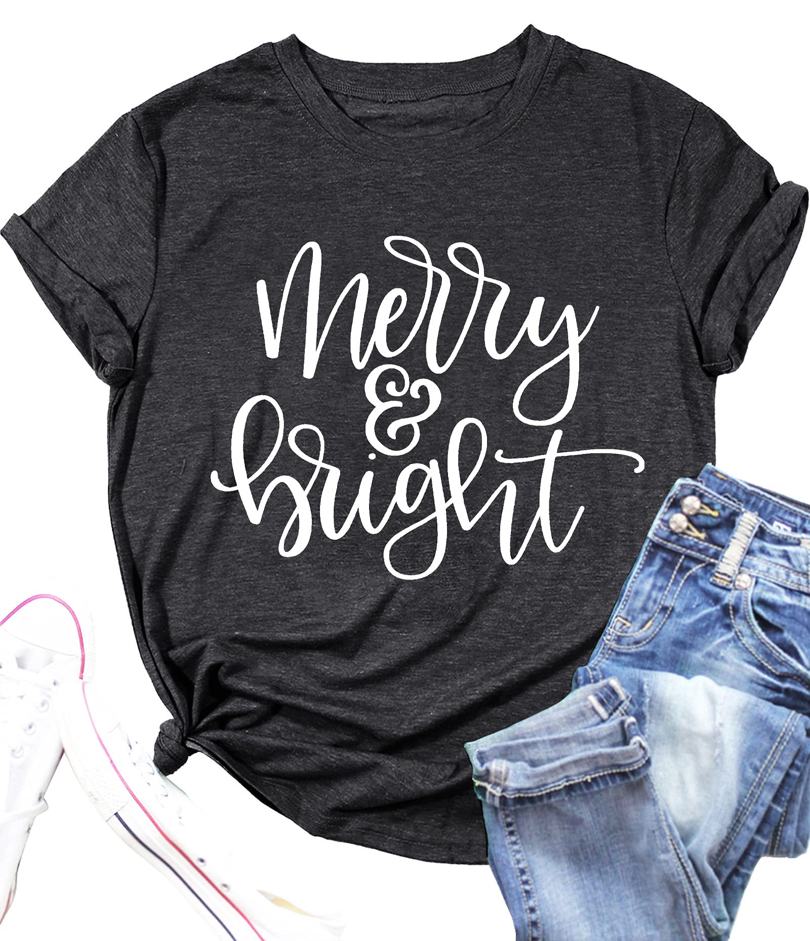 **Merry and Bright Christmas Plus Size Shirt for Women - Oversized Holiday Tee, Festive Fall Tops - Perfect for Holiday Parties, Family Gatherings & Cozy Winter Outfits**