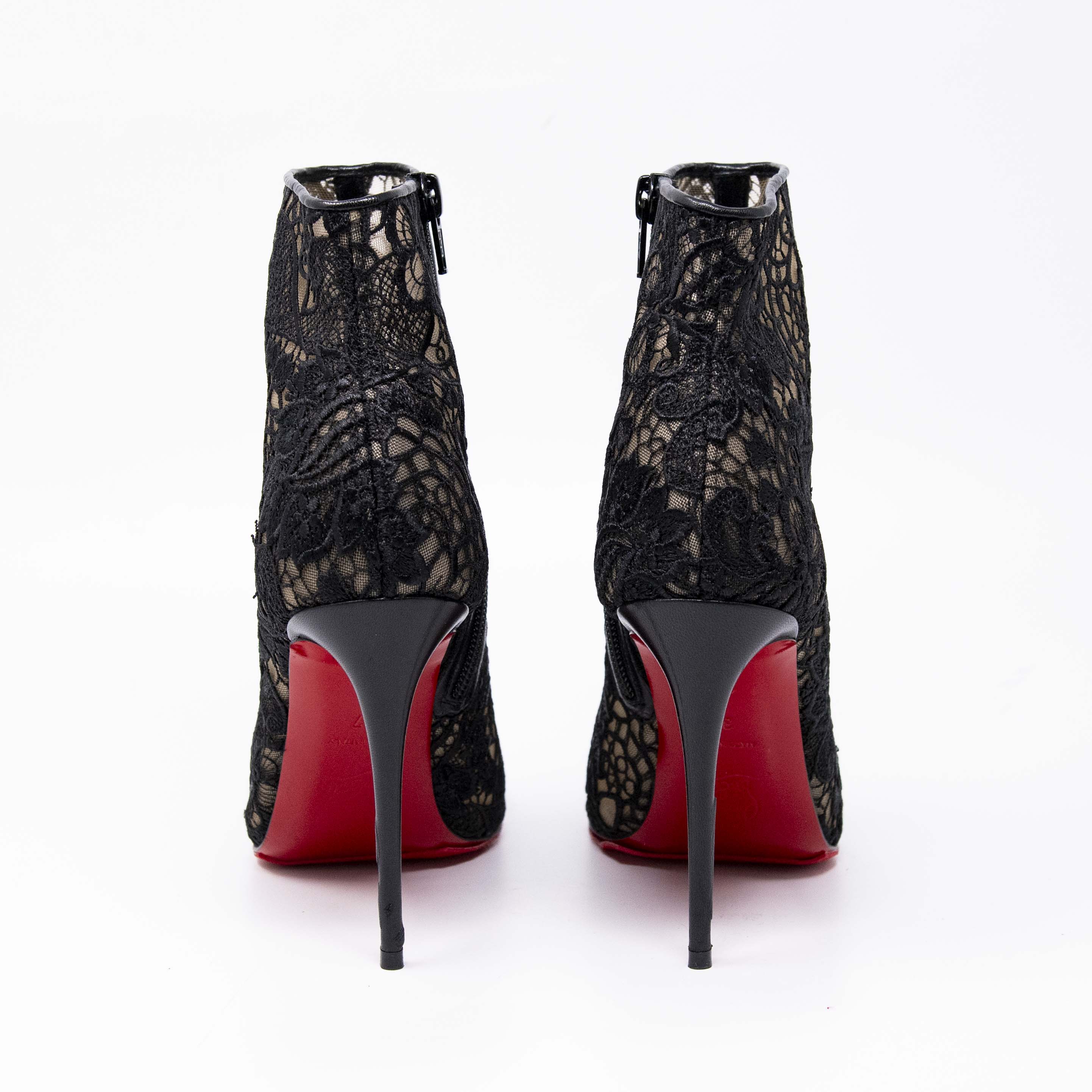 Christian Louboutin Black Miss Tennis Lace-Up Ankle Boots Size 37 - Stylish Women's Fashion Booties for Casual Outings & Night Out