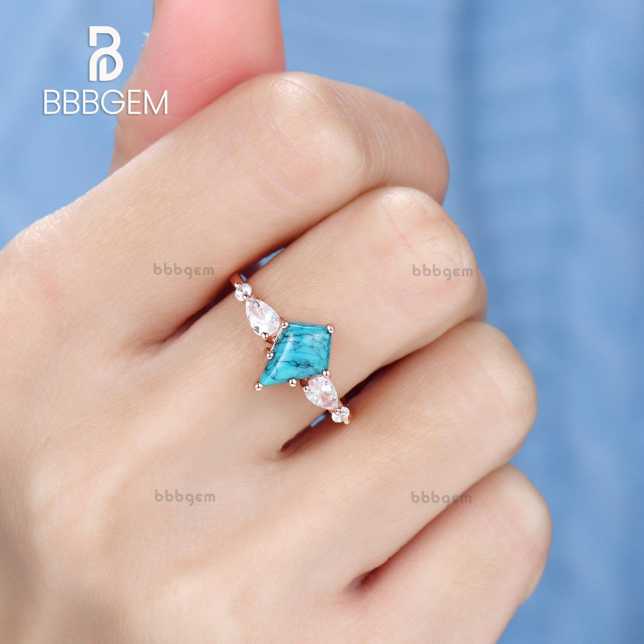Vintage Turquoise Moissanite Engagement Ring - Rose Gold Cluster Statement Ring for Women, Perfect for Wedding, Proposal & Anniversary Gifts