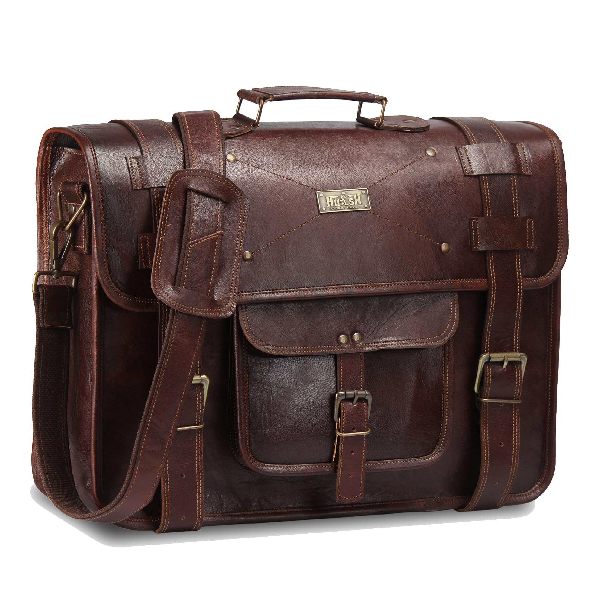 Premium Full Grain Leather Messenger Bag for Men - Durable Genuine Leather Laptop Briefcase & Business Satchel - Perfect for Office, Travel & Daily Commute