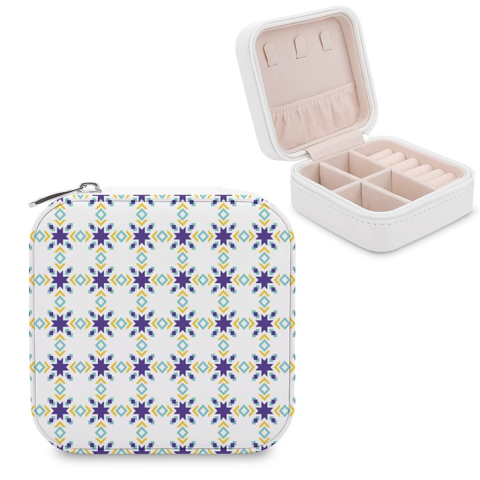 Elegant PU Jewelry Box - Portable Travel Organizer for Rings, Earrings, Necklaces & Bracelets - Indian Pattern Design - Perfect for Gifts, Travel & Home Storage