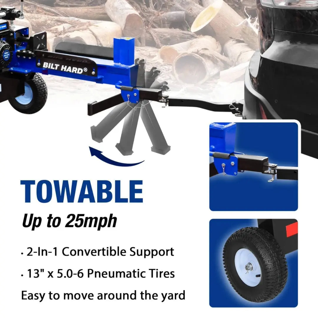 20 Ton Gas Powered Log Splitter - Heavy Duty Hydraulic Wood Splitter with 7HP 209cc OHV Engine, Towable Hitch & 13