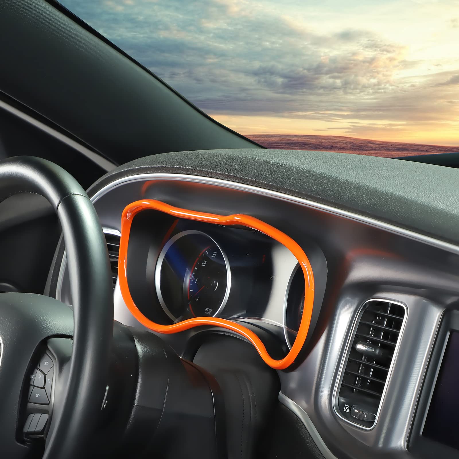 2015-2024 Dodge Charger Dashboard Trim Panel - ABS Orange Interior Accessory for Charger Center Console | Custom Fit Dash Board Instrument Fascia Upgrade | Perfect for Car Enthusiasts & DIY Interior Modifications