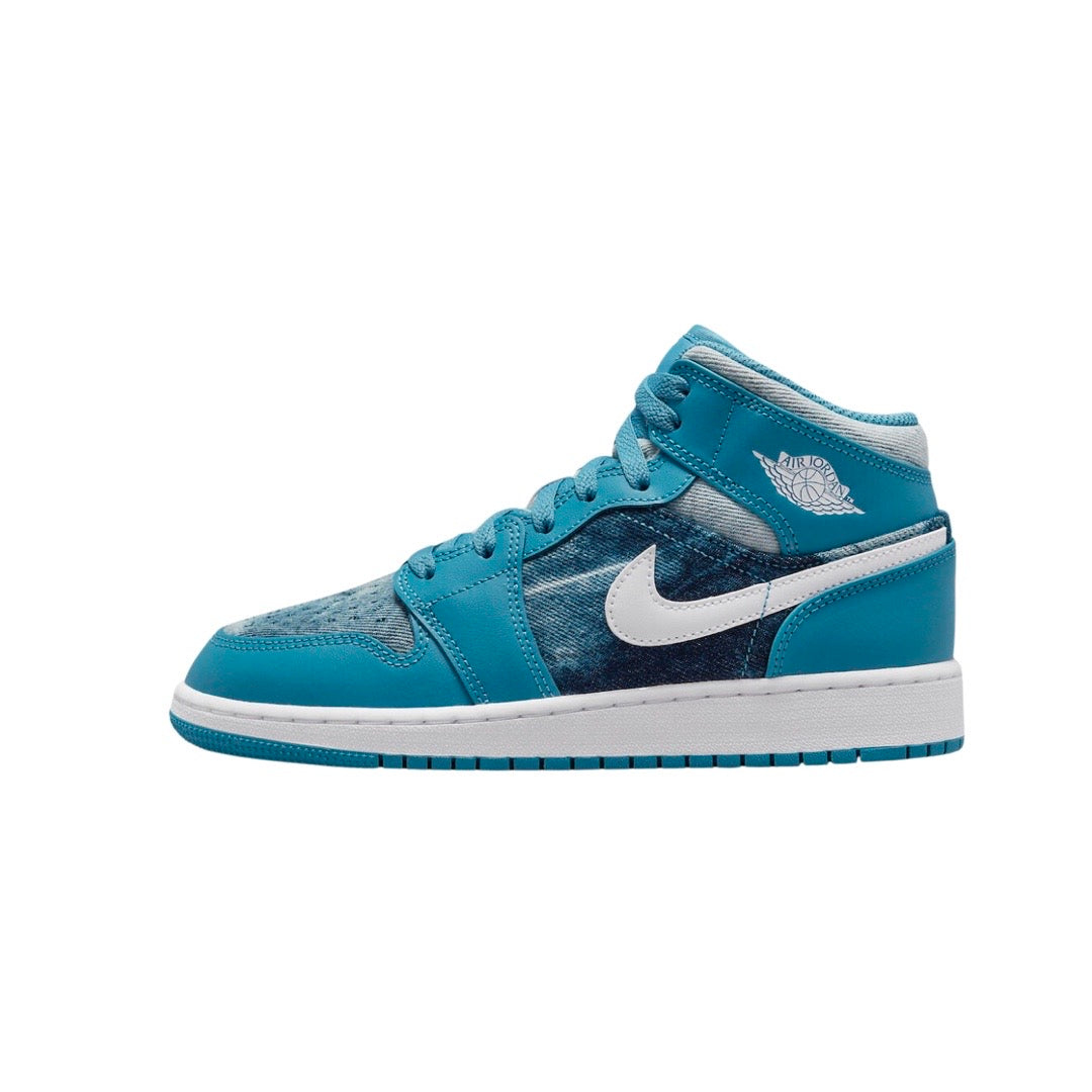 Air Jordan 1 Mid GS Sneakers - White & Dutch Blue Basketball Shoes for Girls - Perfect for School, Sports & Casual Wear