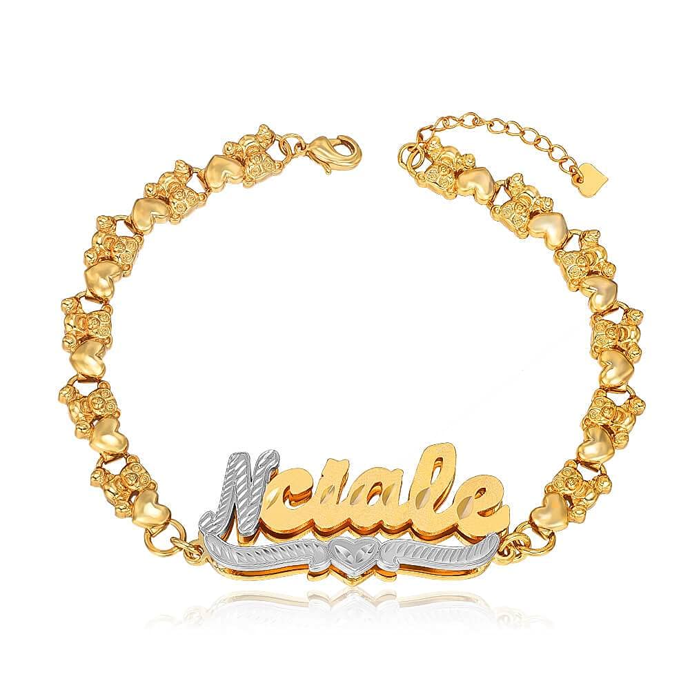 BlingSparkle Personalized Name Bracelet for Women - 18K Gold Plated Charm Cuff Bracelet with Custom Heart Nameplate (Any Words) | Trendy Jewelry Gift for Teen Girls & Best Friends | Perfect for Birthdays, Anniversaries & Special Occasions