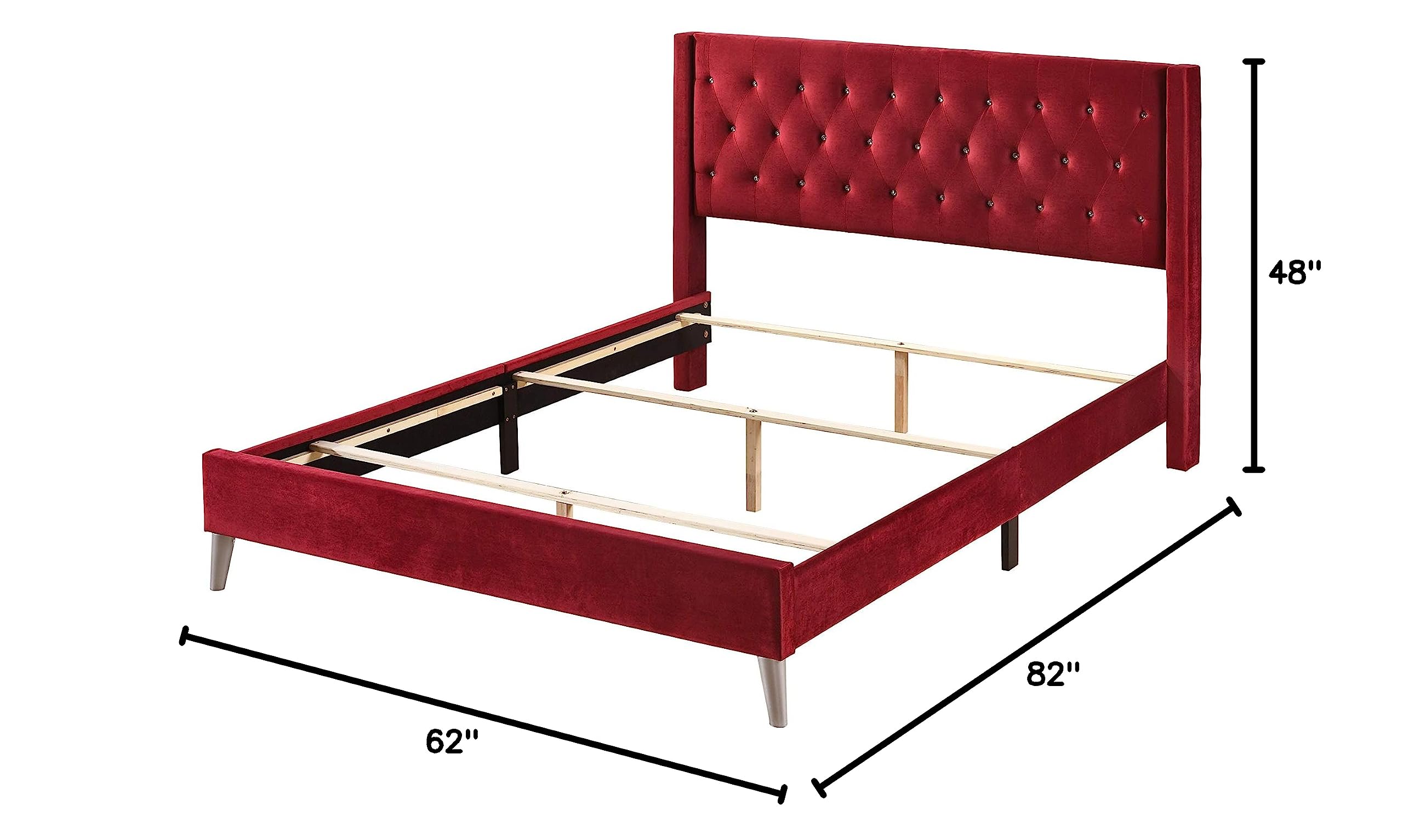 Carell Furniture Modern Velvet Upholstered Full Bed in Cherry - Luxurious Bedroom Furniture for Master Bedroom & Guest Room