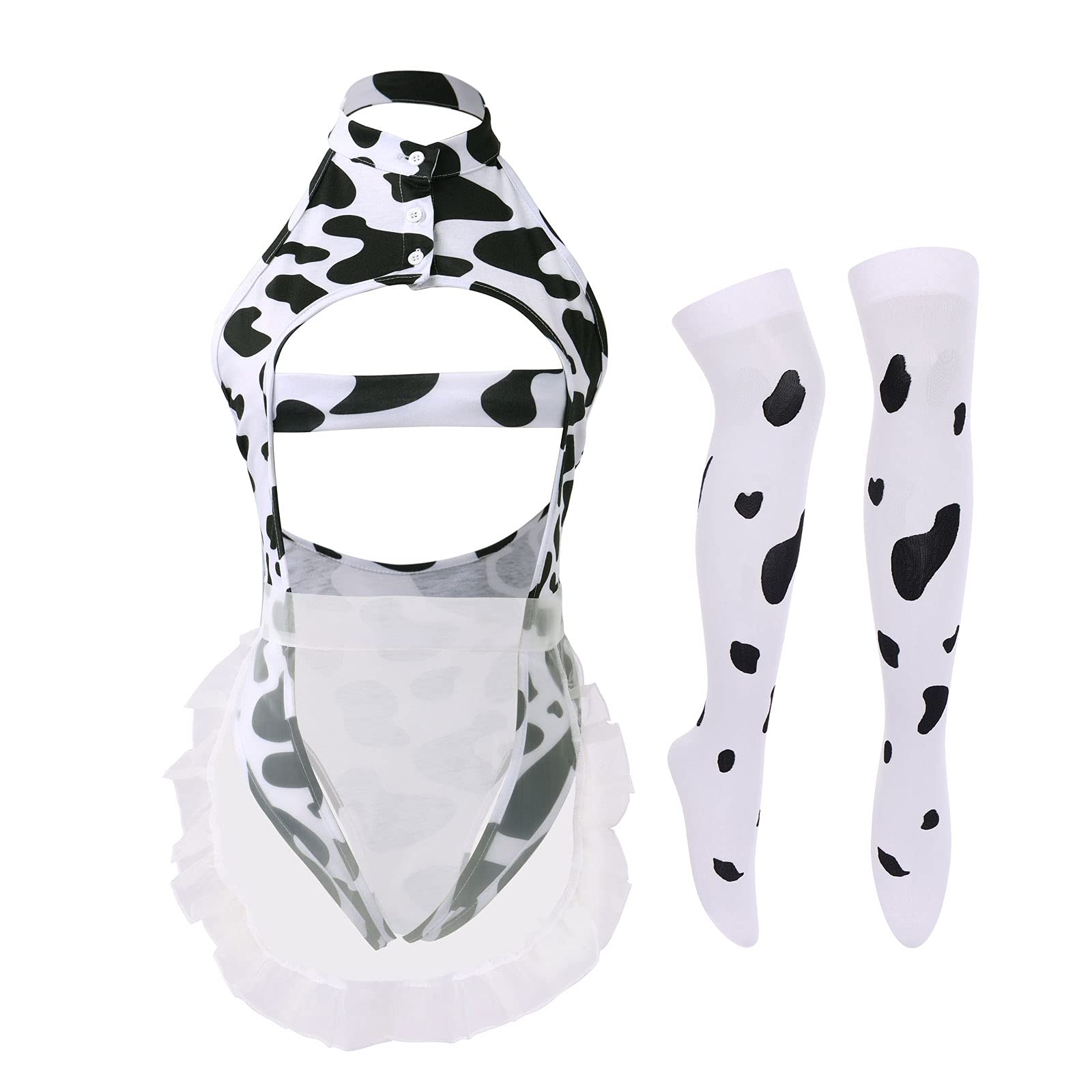 IMEKIS Women's Sexy Anime Cow Maid Costume Teddy Lingerie Set - Kawaii Lolita Japanese Cosplay Mini Bikini Bra & Panty Set - Perfect for Halloween, Cosplay Parties & Roleplay Outfits