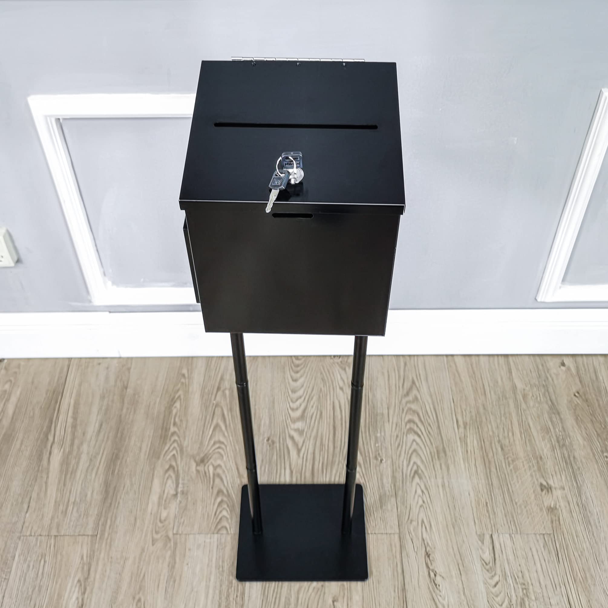 FixtureDisplays® Metal Ballot Box with Stand - Secure Voting, Donation & Suggestion Box (Black) - Ideal for Elections, Fundraisers & Feedback Collection