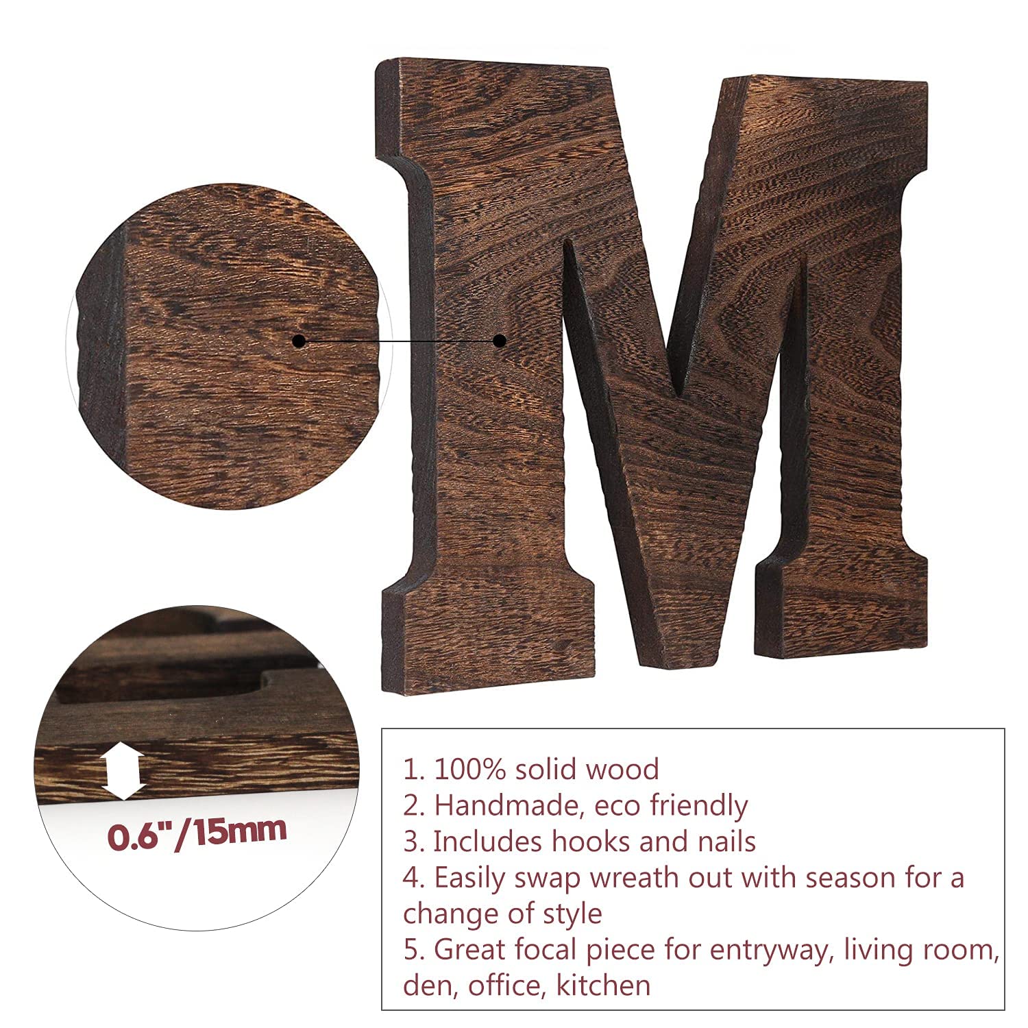 Wooden Home Sign with Wreath - Farmhouse Wall Decor for Living Room, Bedroom & Kitchen