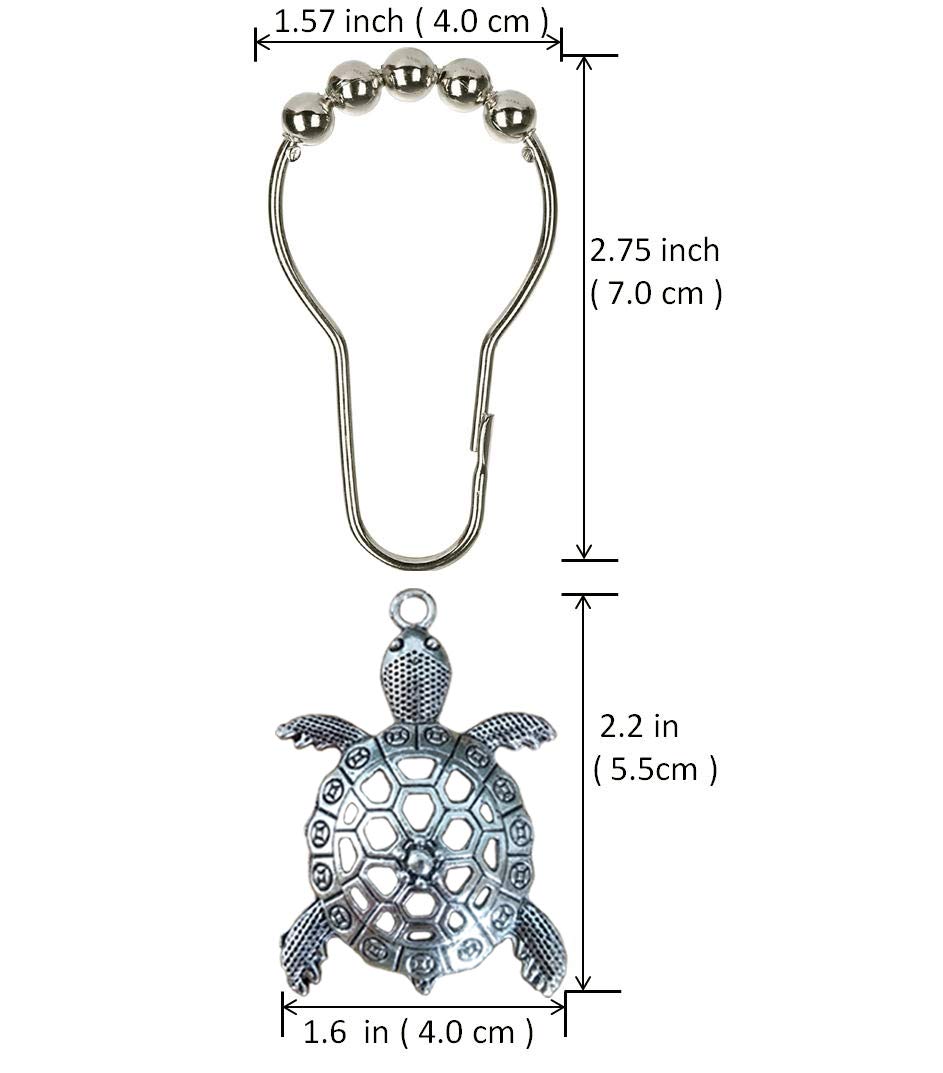 Silver Metal Sea Turtle Shower Curtain Hooks - Rust-Proof Bathroom Accessories Set with Ocean Theme for Beach Style Decor | Perfect for Coastal Bathrooms, Kids' Rooms & Tropical Vacation Homes