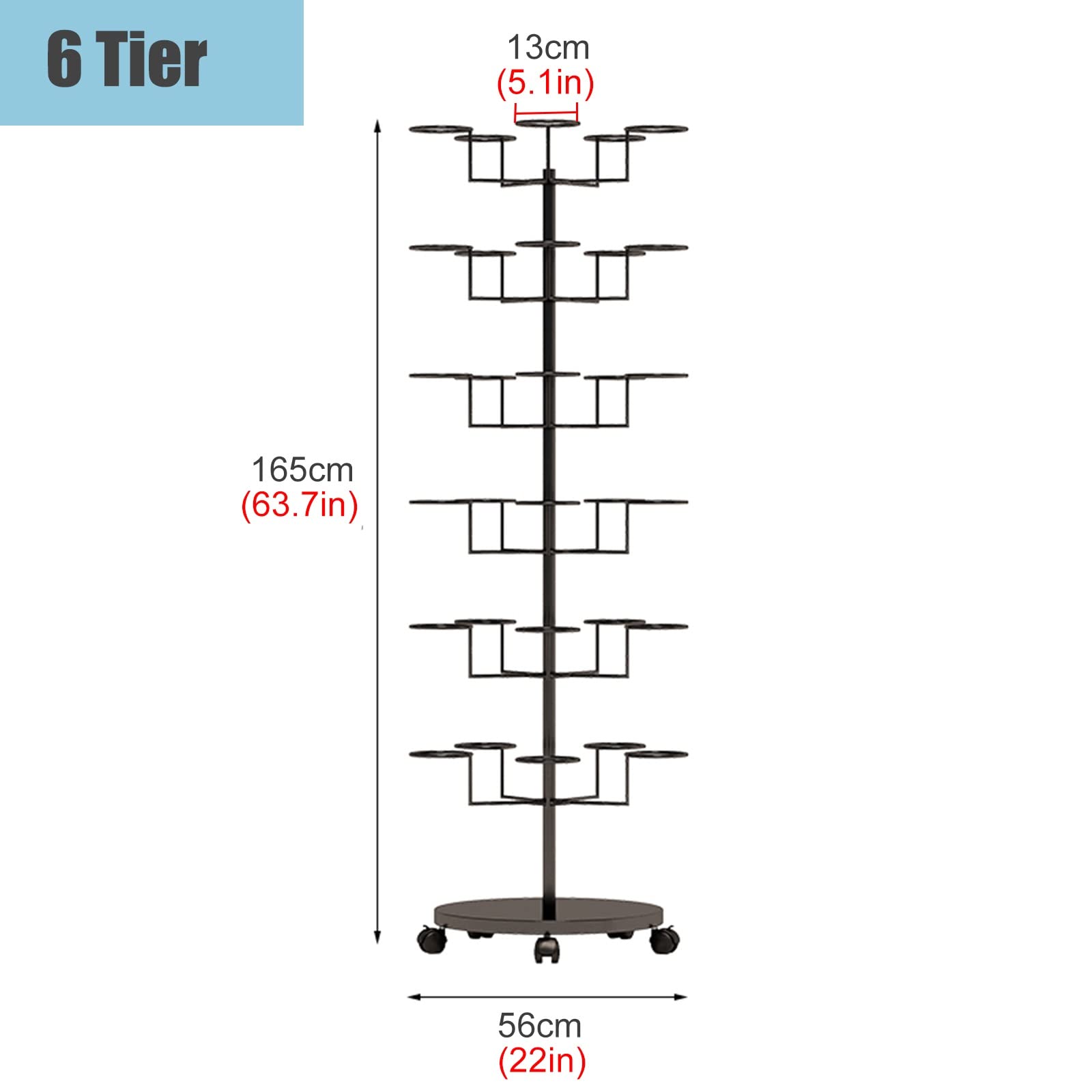 Freestanding Metal Hat Rack Stand with Wheels - Large Capacity Commercial Hat Organizer for Multiple Hats, Wigs, Cowboy & Baseball Caps - 6-Tier Gold Storage Solution for Retail Stores, Boutiques & Home Closet Organization