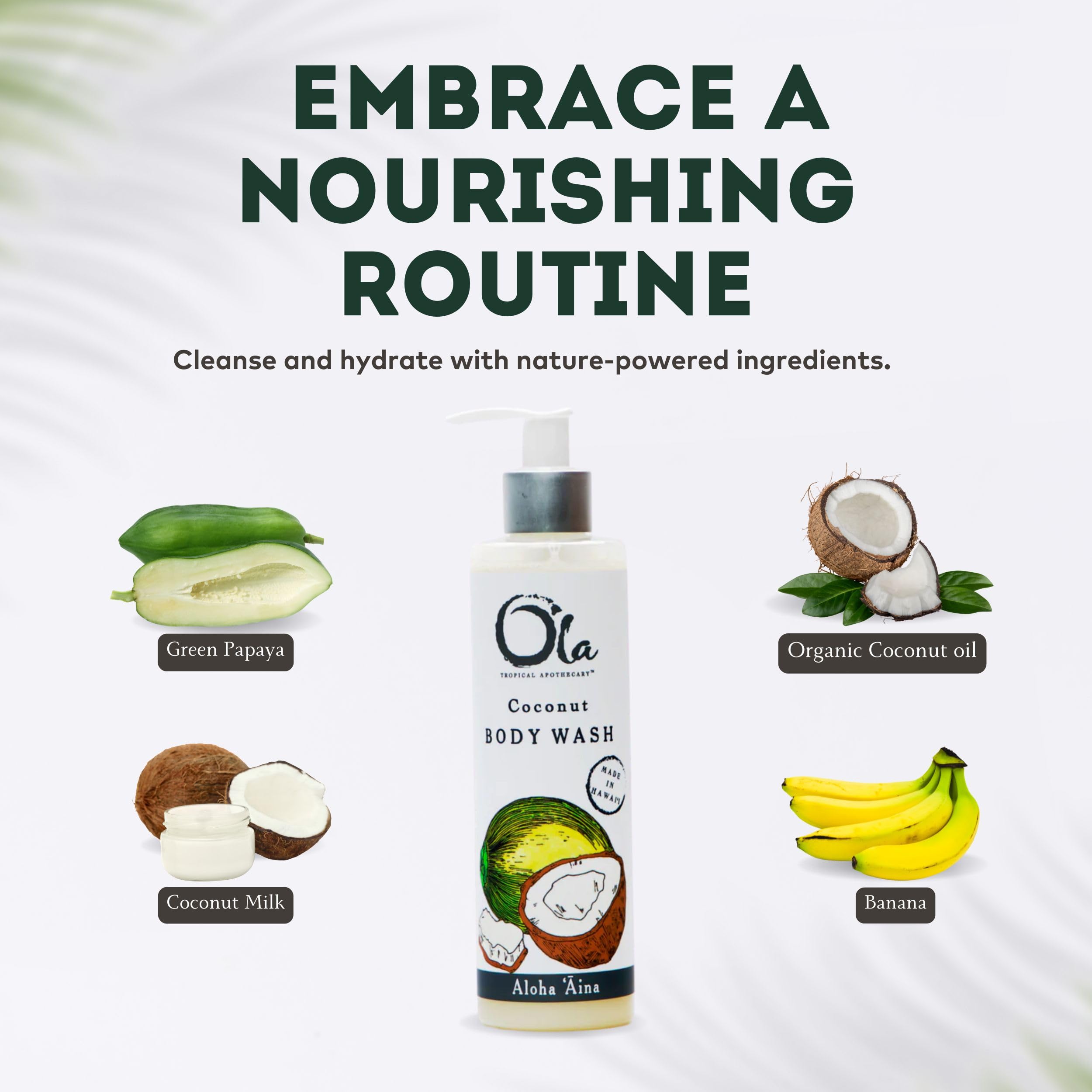 Ola Coconut Body Wash with Pure Tropical Oils & Plant Extracts - 8 fl oz | Hydrating & Nourishing Shower Gel for Dry Skin | Perfect for Daily Use & Spa Days