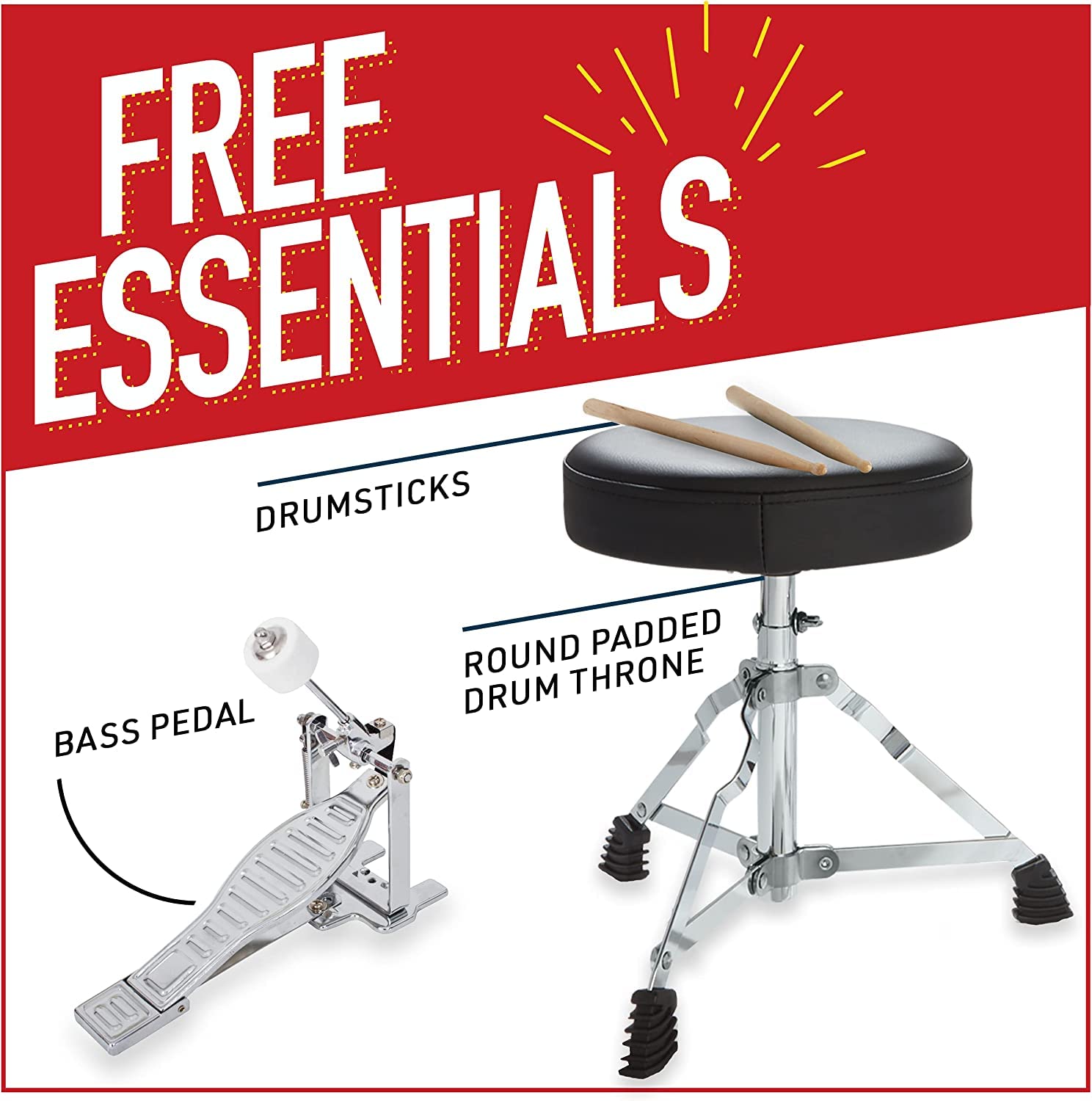 Mendini by Cecilio Kids Drum Set - 4-Piece Junior Drum Kit with Bass Drum, Tom, Snare & Cymbal - Includes Drumsticks & Adjustable Drum Throne - Best Beginner Drum Set for Kids - Perfect for Home Practice, Music Lessons & Birthday Gifts
