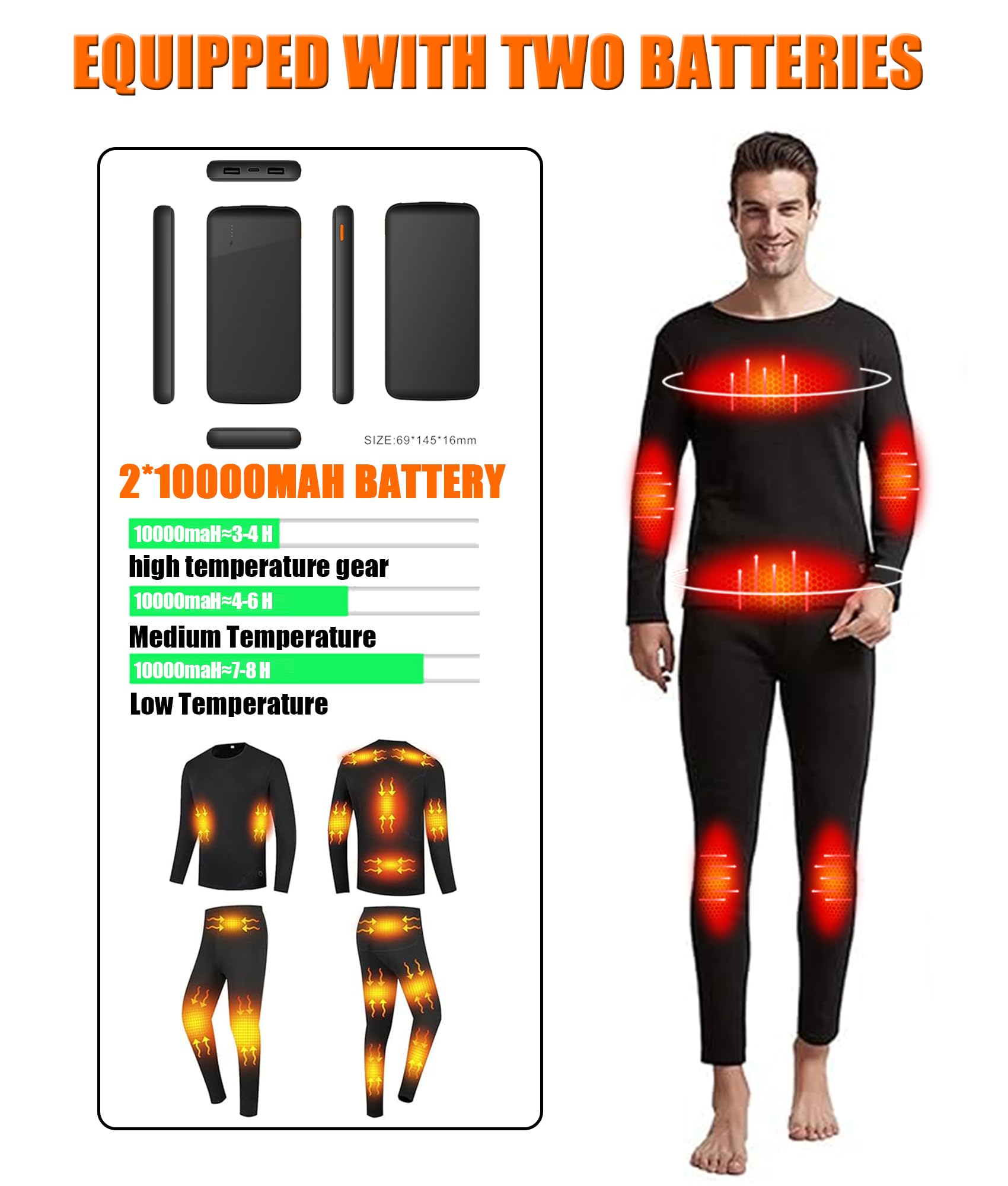 Men's Heated Thermal Underwear Set - Winter Warm Base Layer for Skiing, Hiking & Outdoor Activities | Cold Weather Thermal Underwear for Men