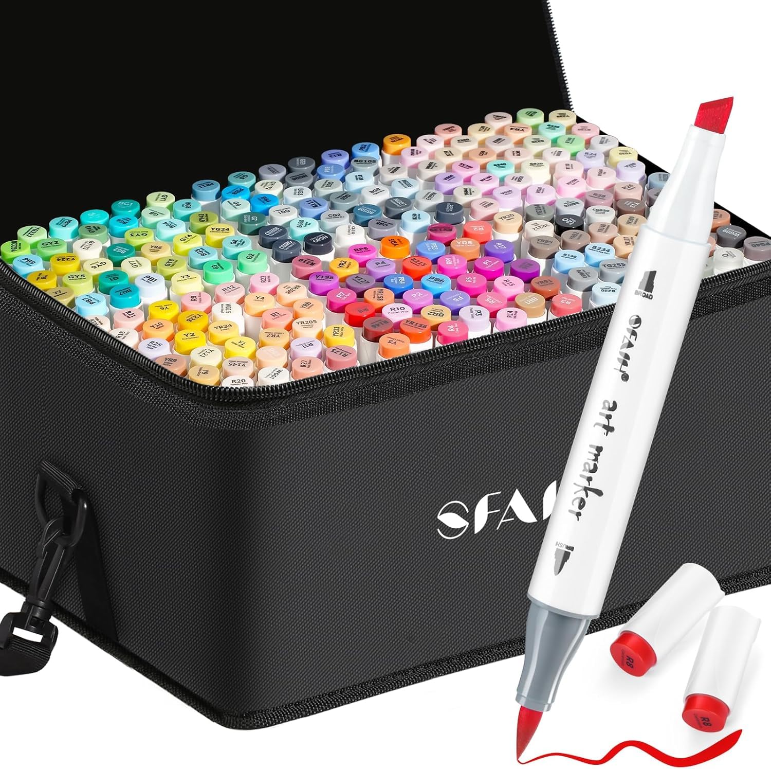 SFAIH 216 Colors Brush Tip Alcohol Markers Set - Dual Tip Brush & Chisel Art Markers for Adult Coloring, Illustration, Calligraphy - Refillable Ink - Perfect for Artists, Designers & Adult Coloring Books