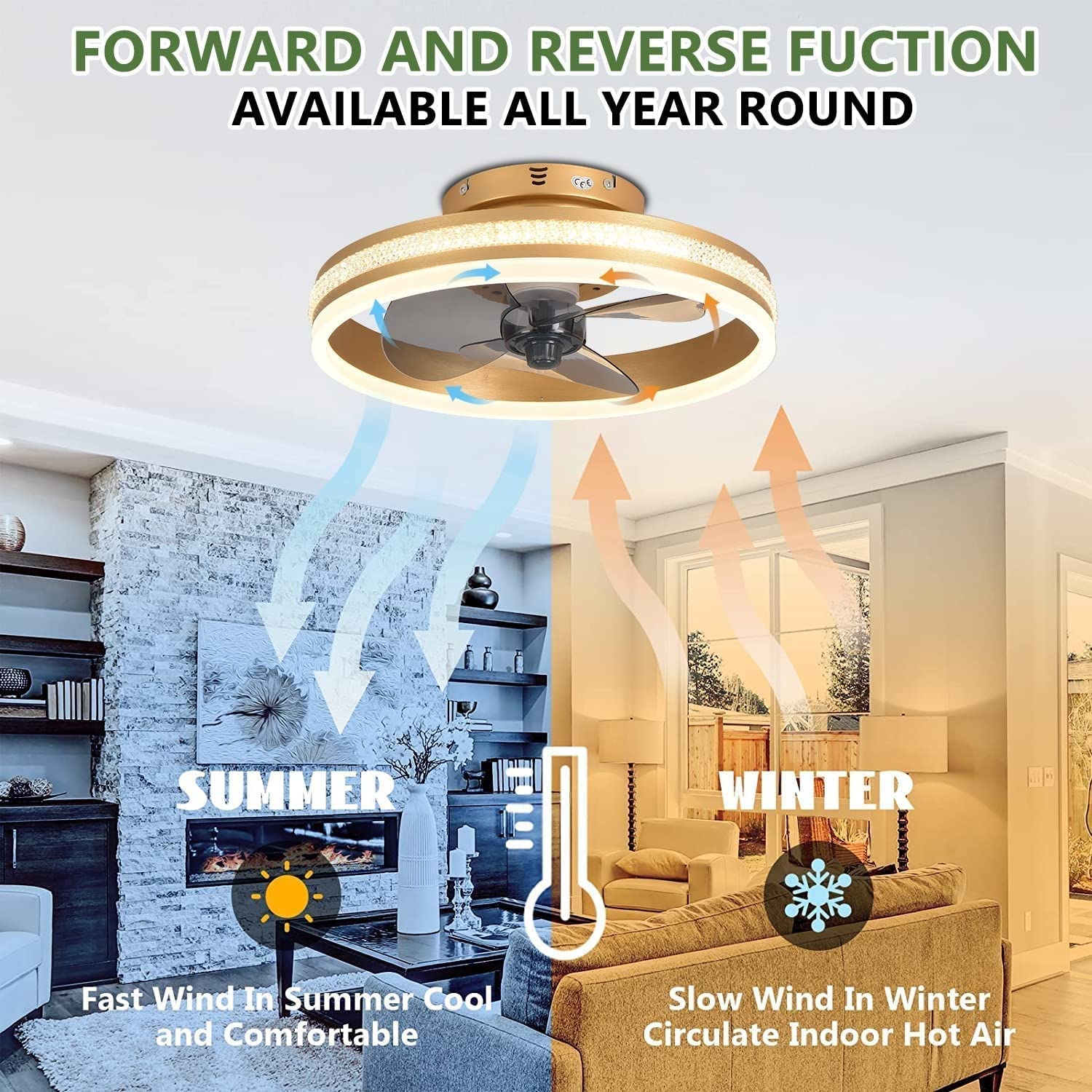 Modern LED Dimmable Ceiling Fan with Light - Remote Control & Timer Function - Gold/Black Finish - Perfect for Living Room, Bedroom, Kitchen & Dining Room - Energy Efficient Cooling & Ambient Lighting Solution