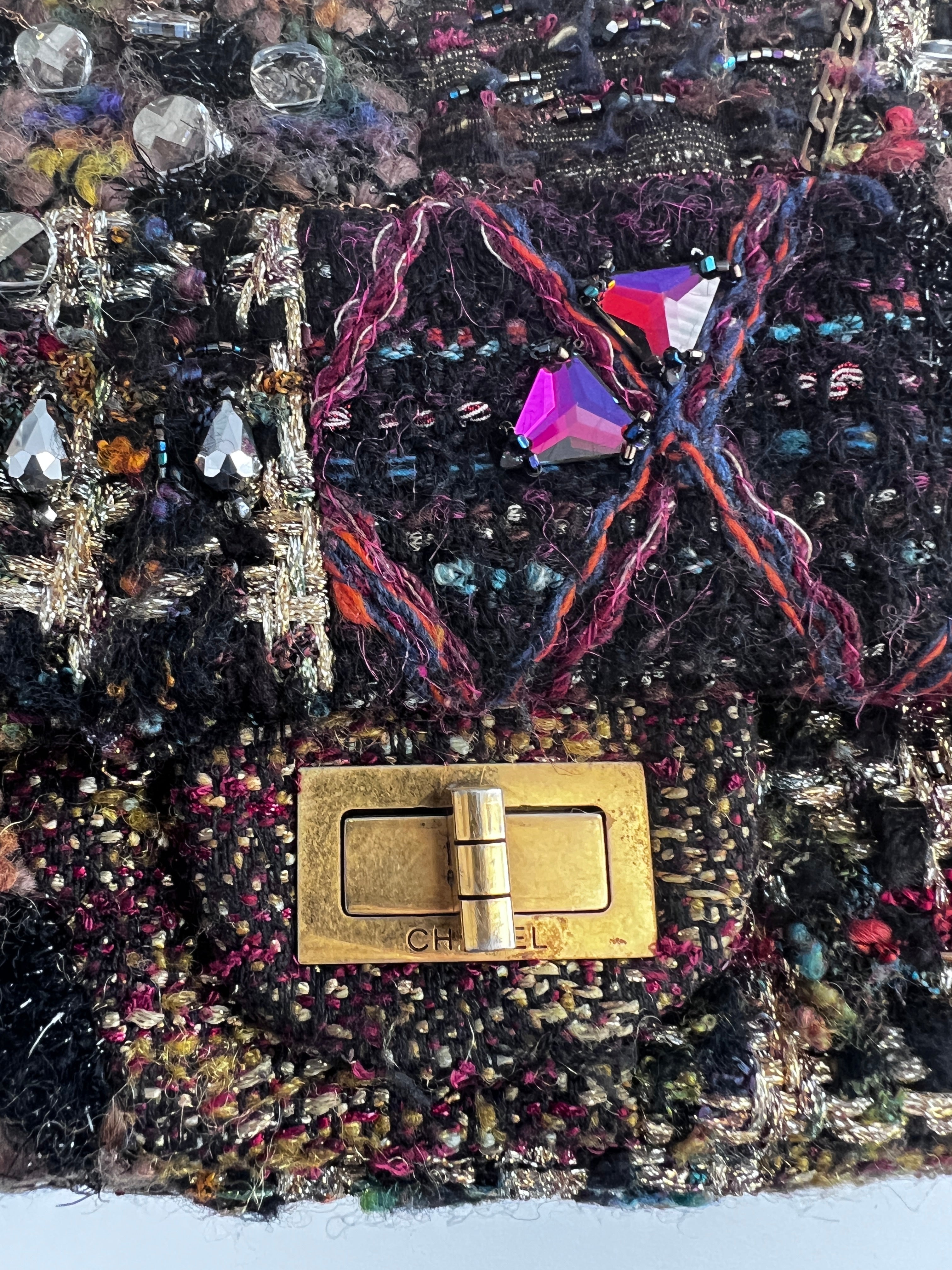 Chanel Tweed Crystal Embellished Paris Byzance Reissue 2.55 Flap Bag Jumbo Size - Luxury Designer Handbag for Women, Perfect for Parties, Weddings & Special Occasions