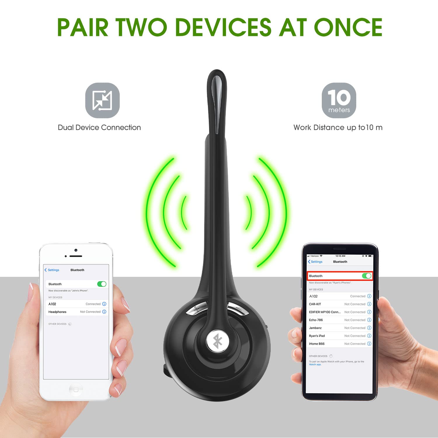 Bluetooth Headset with Microphone V5.1 - Wireless Noise Canceling On-Ear Headphones with Mic & Mute Button for Calls | Perfect for Office, Call Centers, Truckers, Skype & Laptop Use | Long-Lasting Comfort for Work & Remote Meetings
