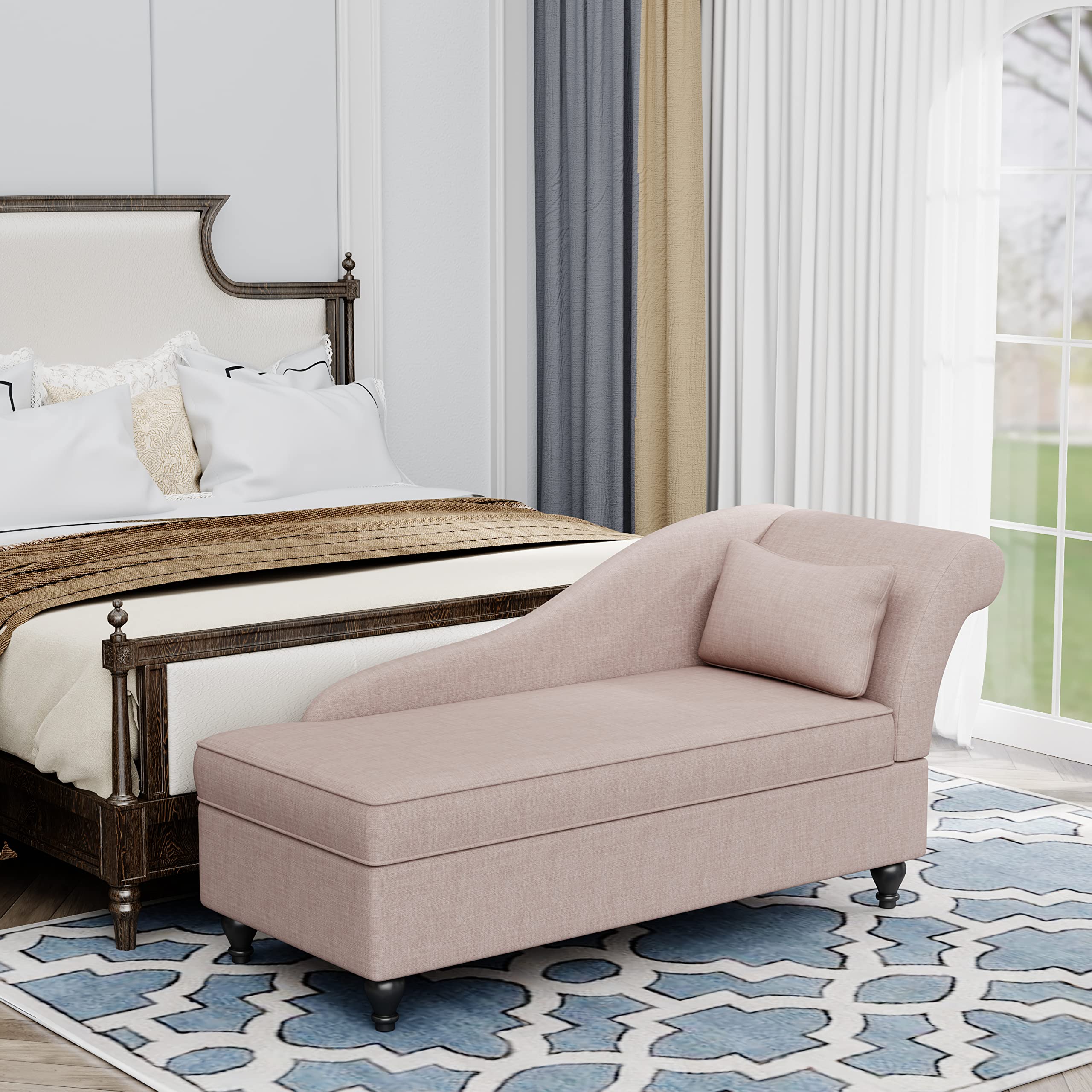 Yongqiang Upholstered Fabric Chaise Lounge Chair with Wood Legs - Right Arm Tan for Living Room, Bedroom & Small Spaces - Perfect for Relaxing, Reading & Napping