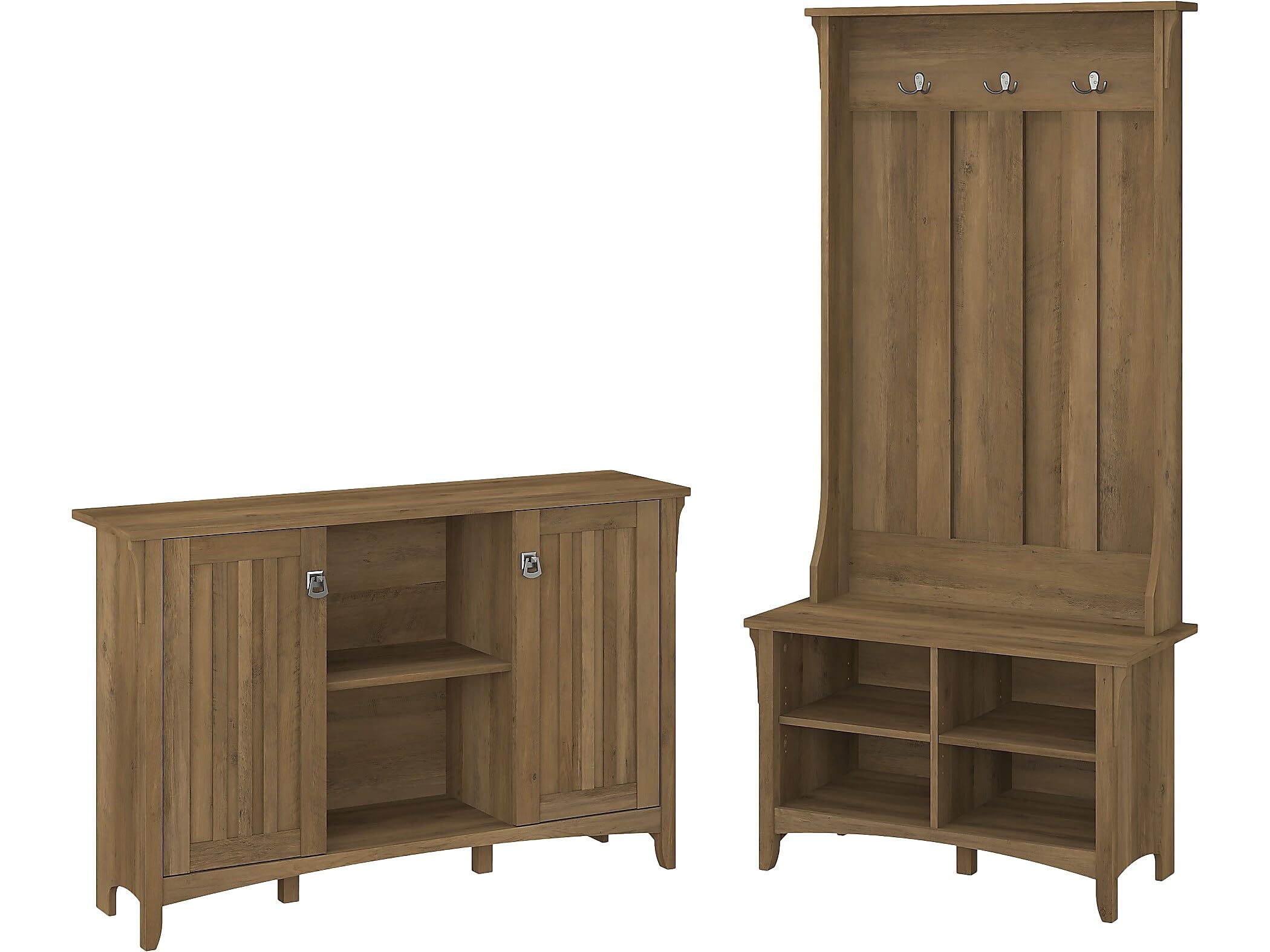 Bush Furniture Salinas Entryway Storage Set - Hall Tree, Shoe Bench & Accent Cabinet in Reclaimed Pine | Space-Saving Entryway Organizer for Coats, Shoes & Home Decor