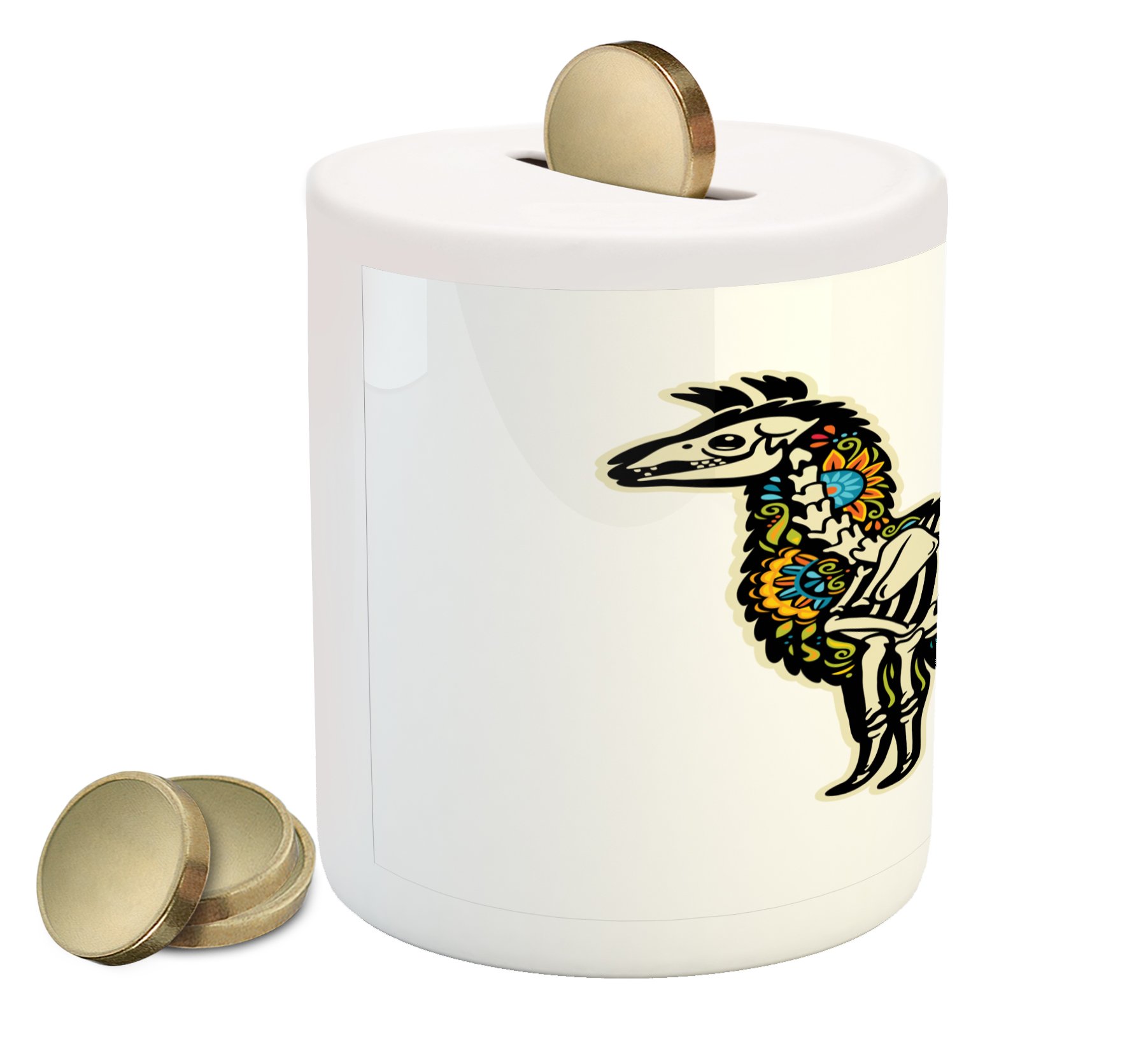 Ambesonne Ceramic Llama Piggy Bank - Sugar Skull Alpaca Design with Floral Details for Cash Saving | Day of The Dead Decor, Unique Money Box Gift for Home Office Decor (Multicolor)