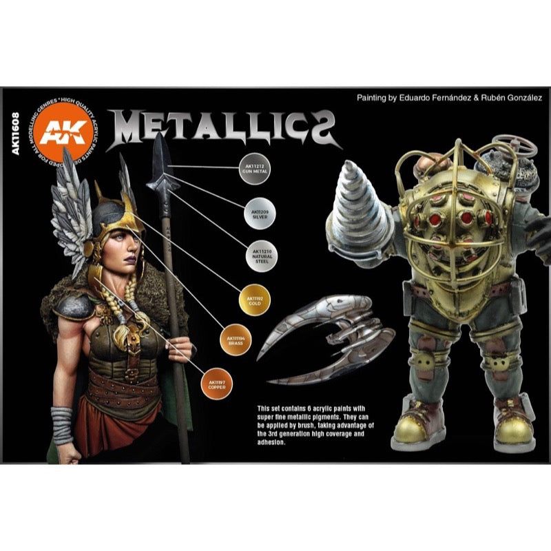 AK Interactive 11608 3rd Generation Acrylics Metallics Paint Set - 12 Vibrant Metallic Colors for Model Kits, Miniatures & DIY Crafts - Perfect for Warhammer, Gundam, and Scale Modeling Projects