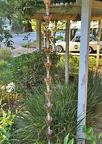 Bluebell Cups Copper Rain Chain 13 FT with Installation Kit - Decorative Downspout Alternative for Garden, Patio, and Outdoor Water Drainage