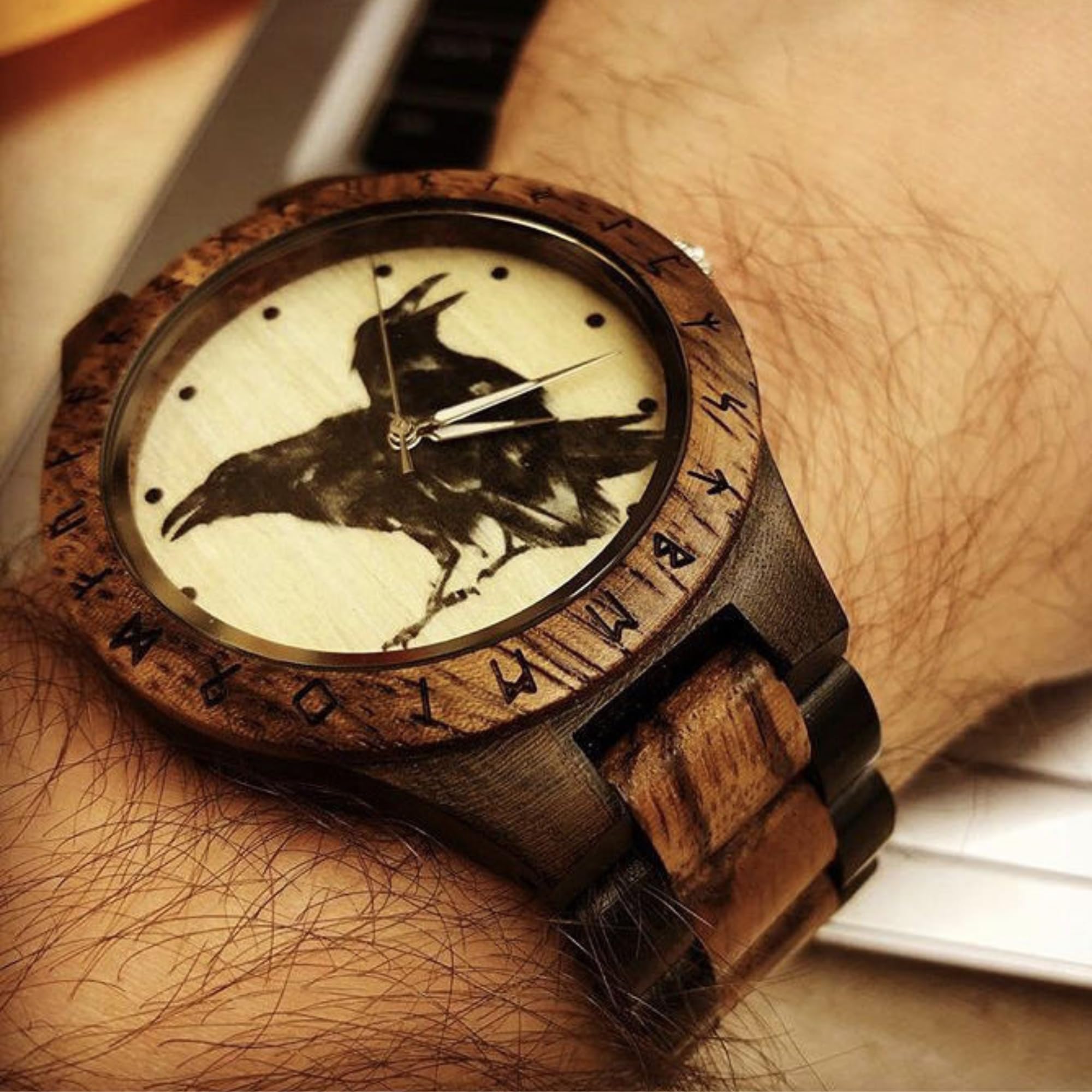 Vikingenes – Handcrafted Wooden Watches for Men | Personalized Engraved Viking Watch | Natural Wood Wristwatch with Chronograph | Luxury Custom Gift for Him – Perfect for Birthdays, Anniversaries & Special Occasions