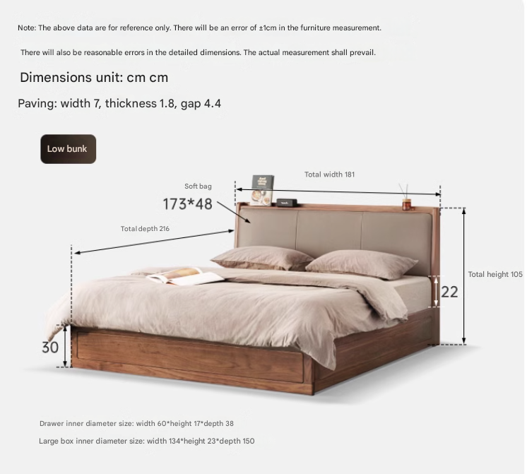 Solid Black Walnut Wood Leather-Upholstered Drawer Box Bed - Nordic Style Platform Bed with Storage for Modern Bedroom