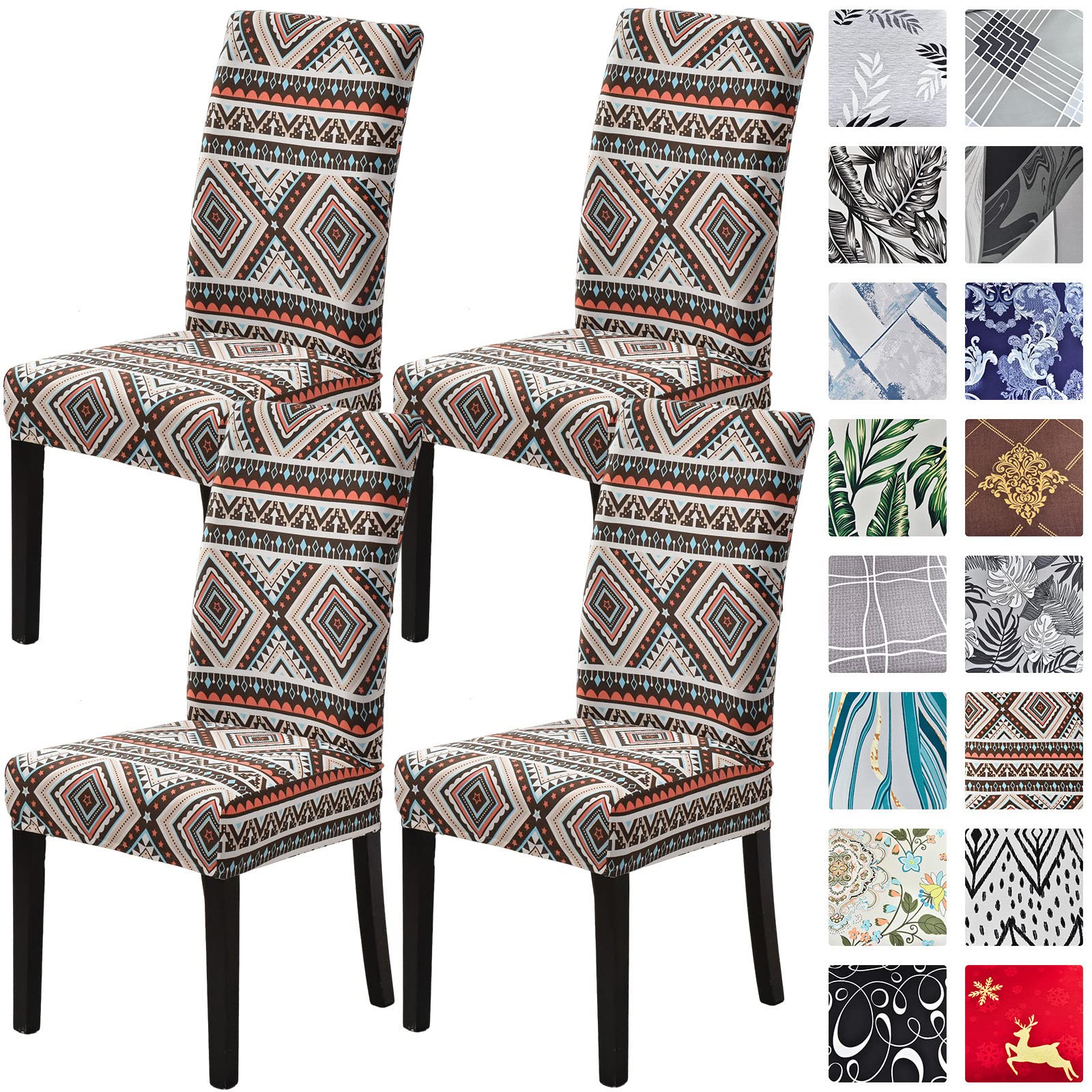 Jusmate Stretch Parsons Chair Slipcovers Set of 4 - Washable Spandex Dining Chair Covers with Boho Print for Home, Office, Wedding & Events | Perfect for Banquets, Ceremonies, and Party Decor