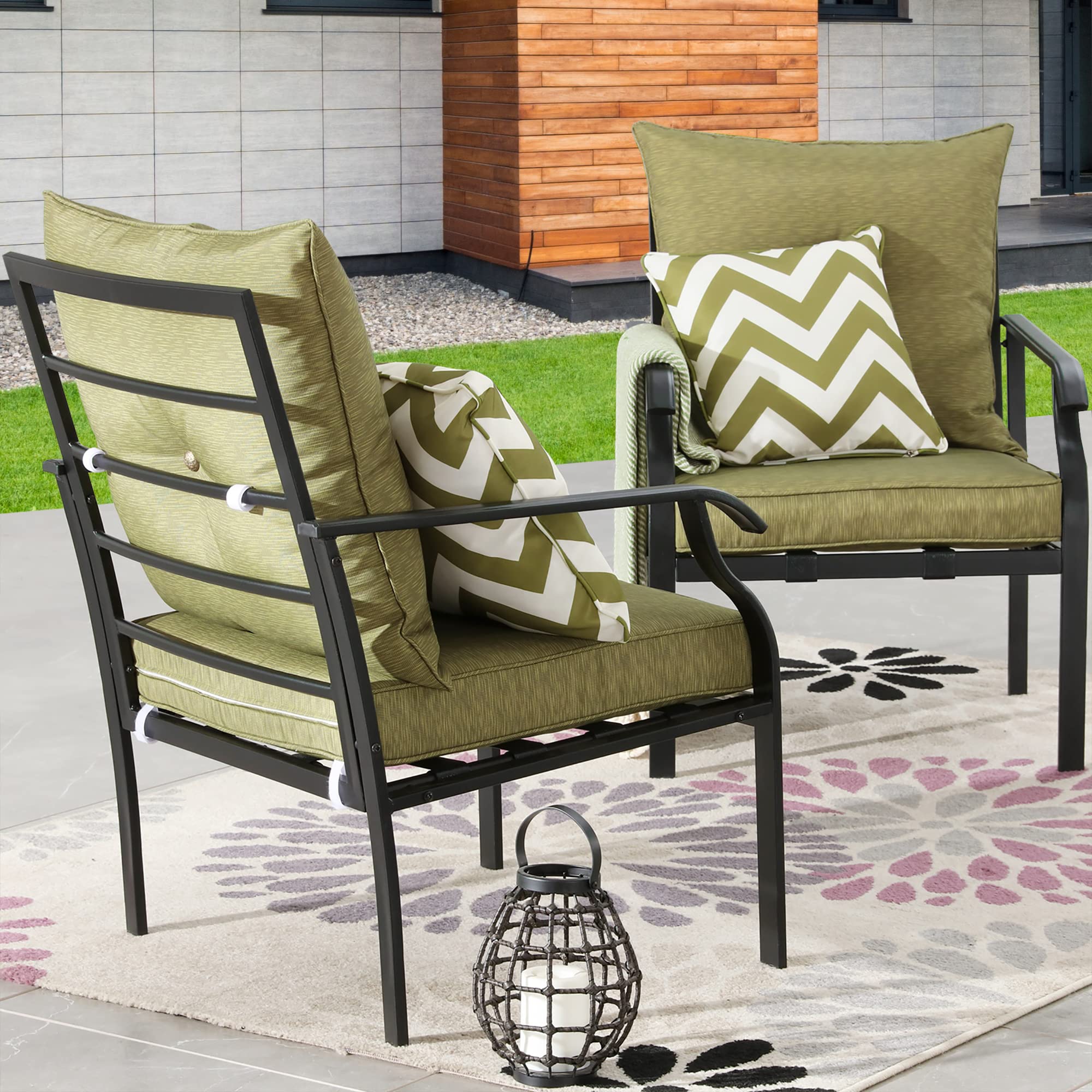 PatioFestival 2-Piece Green Metal Outdoor Dining Chair Set with All-Weather Frame & Thick Cushions - Perfect for Backyard, Garden, Poolside & Patio Relaxation
